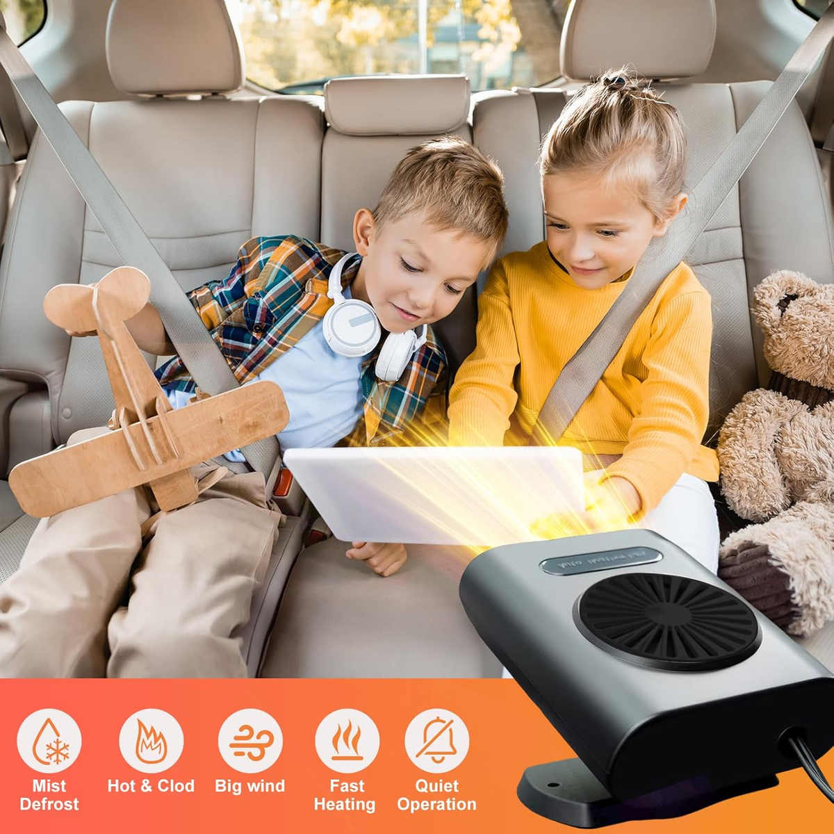 12V Car Heater 200W - Fast Defrost & Defogger with 2-in-1 Cooling Fan for Windscreen