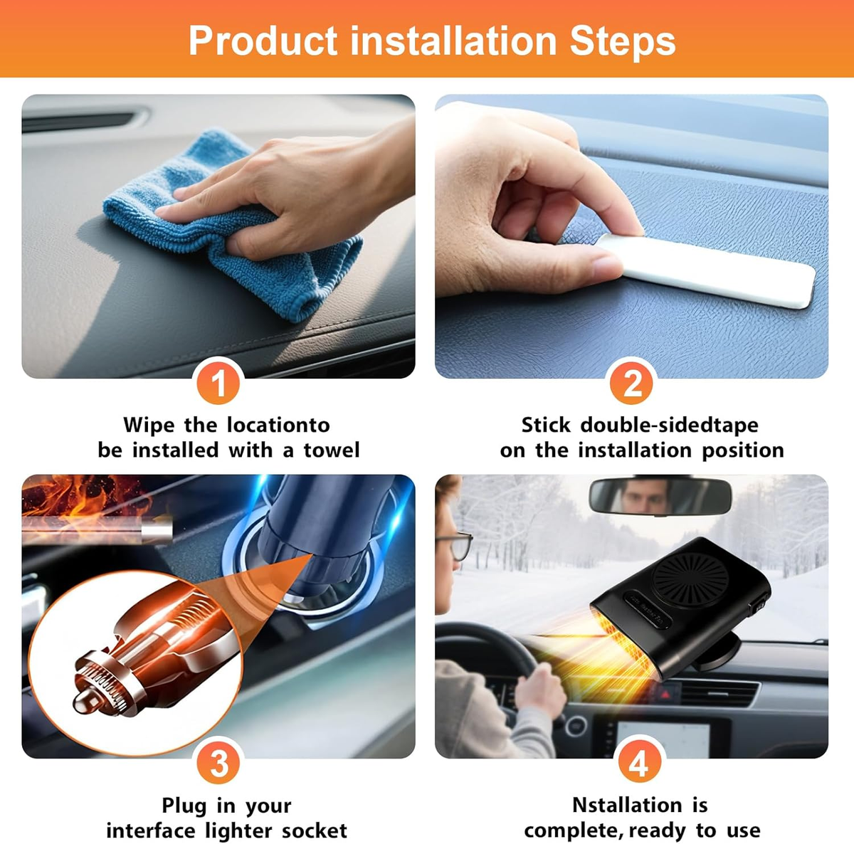 12V Car Heater 200W - Fast Defrost & Defogger with 2-in-1 Cooling Fan for Windscreen
