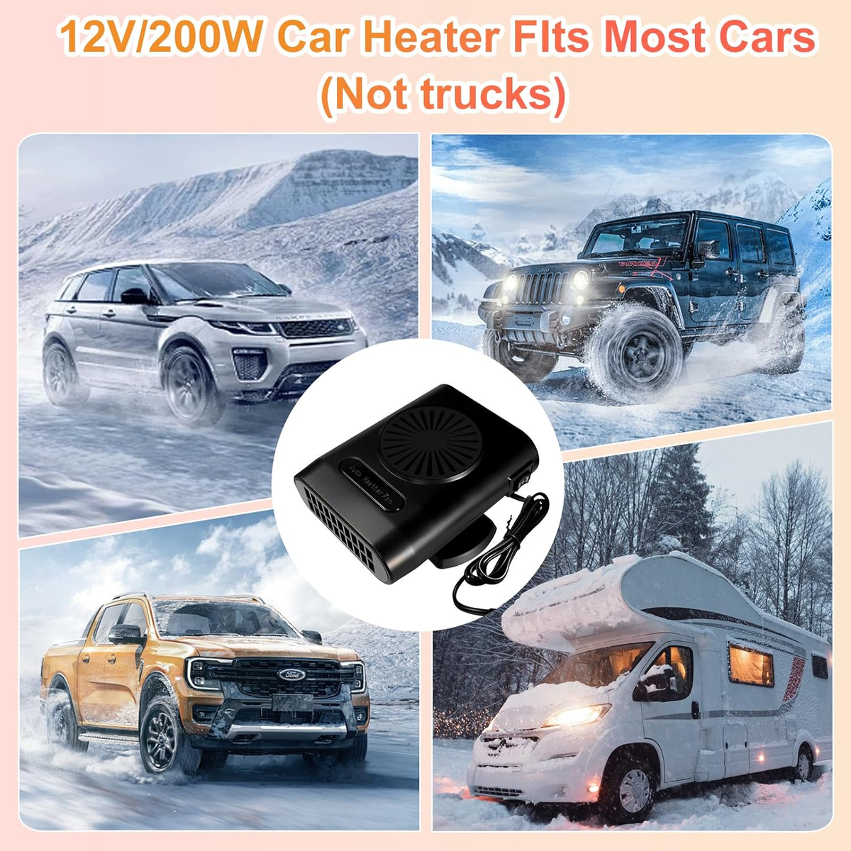12V Car Heater 200W - Fast Defrost & Defogger with 2-in-1 Cooling Fan for Windscreen