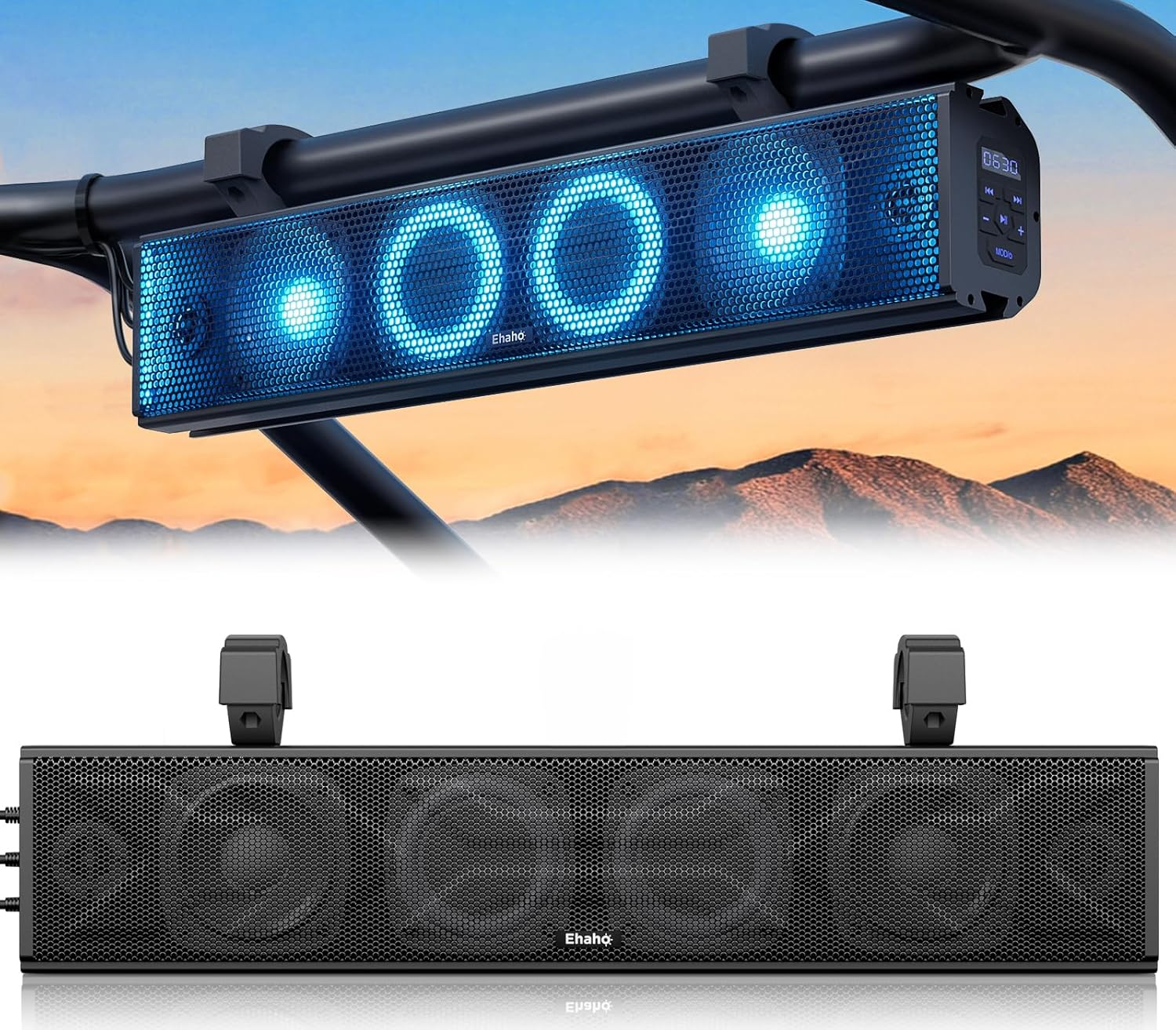 Ehaho 17 Inch UTV Sound Bar - 4 Speaker Bluetooth System with RGB & Strobe Lights for Polaris RZR