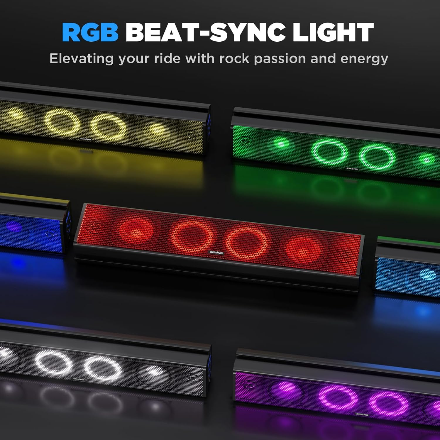 Ehaho 17 Inch UTV Sound Bar - 4 Speaker Bluetooth System with RGB & Strobe Lights for Polaris RZR