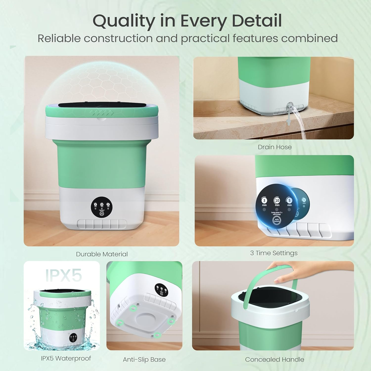 16L Portable Washing Machine - Compact Foldable Washer with Enhanced Spin & 3 Cleaning Modes