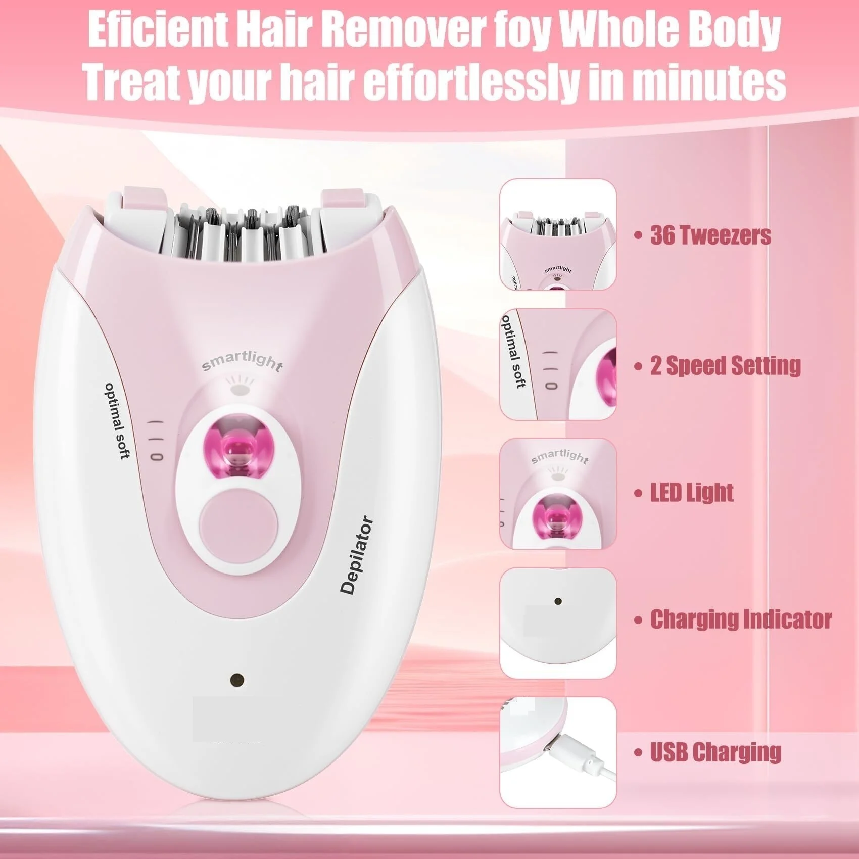 Keda Smooth Glide Epilator for Women - Facial & Body Hair Removal Device