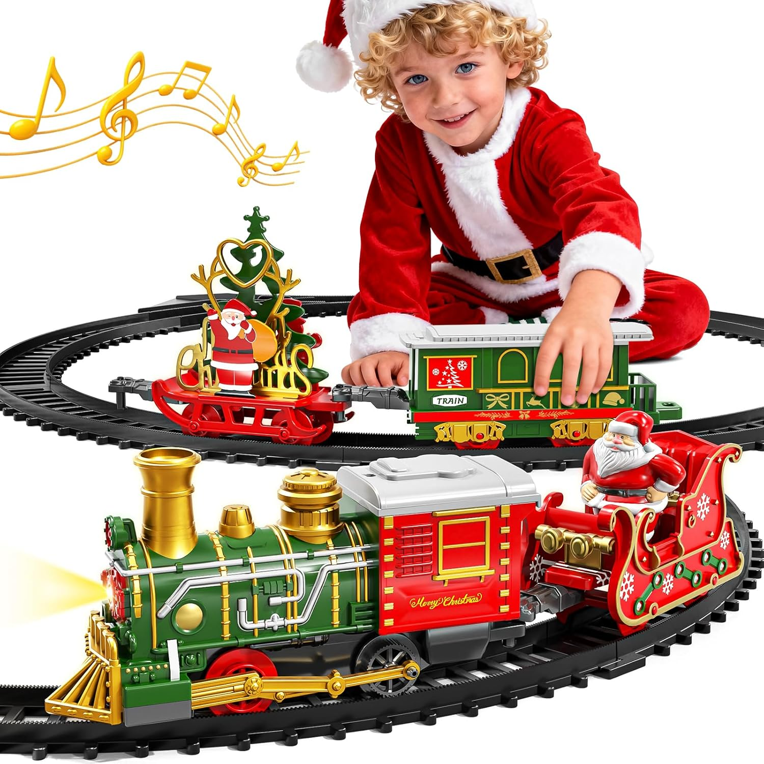 Christmas Electric Train Set for Kids Ages 3-8 with Lights & Sound