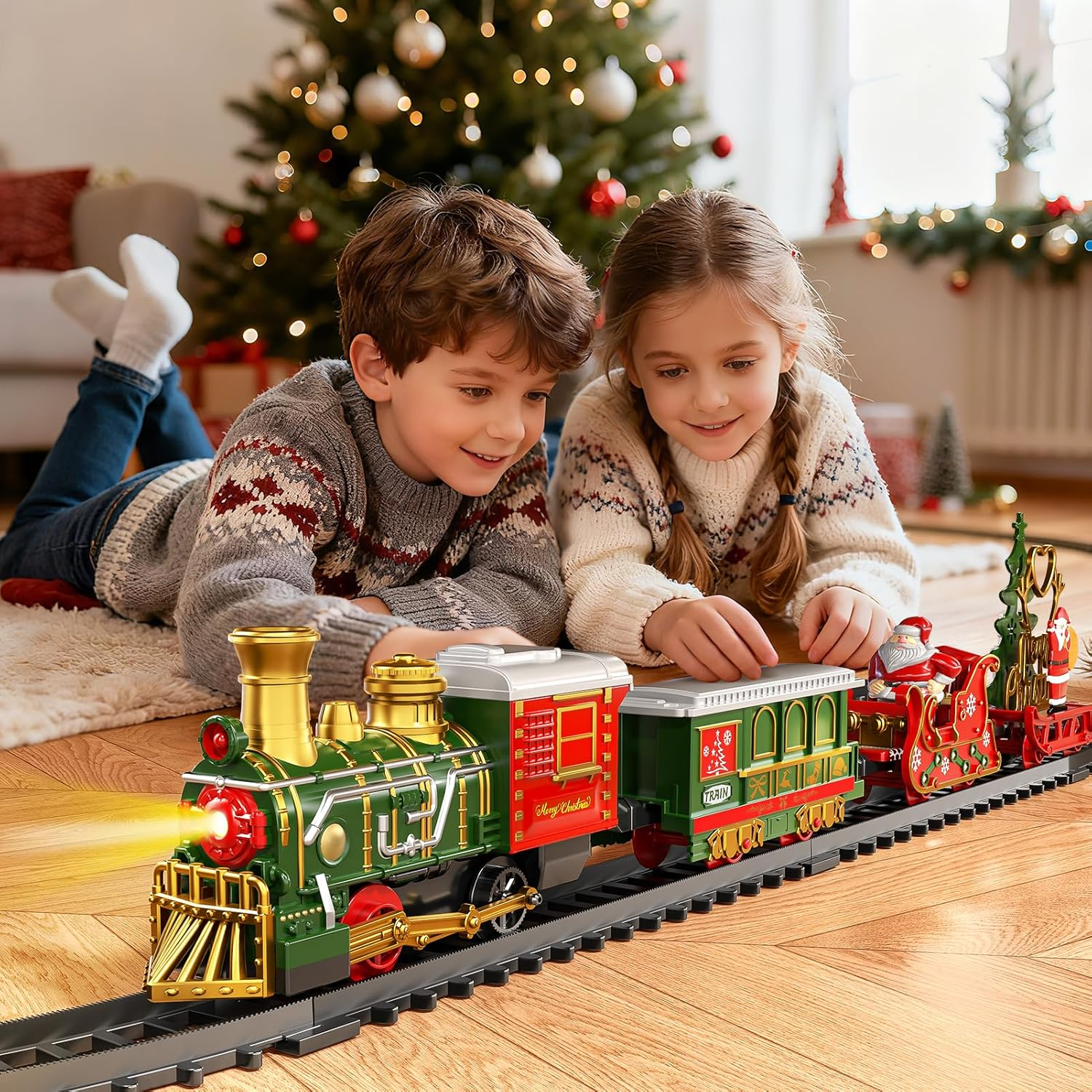 Christmas Electric Train Set for Kids Ages 3-8 with Lights & Sound