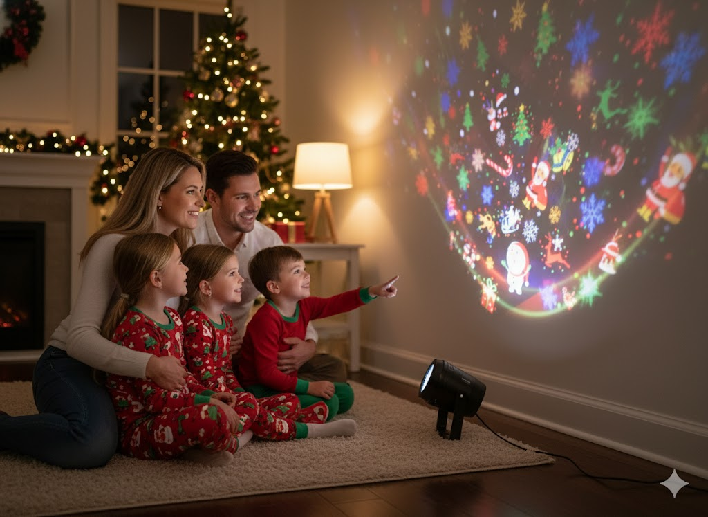 3D Hologram Christmas Projector - USB Powered Santa & Snowflake Light Display