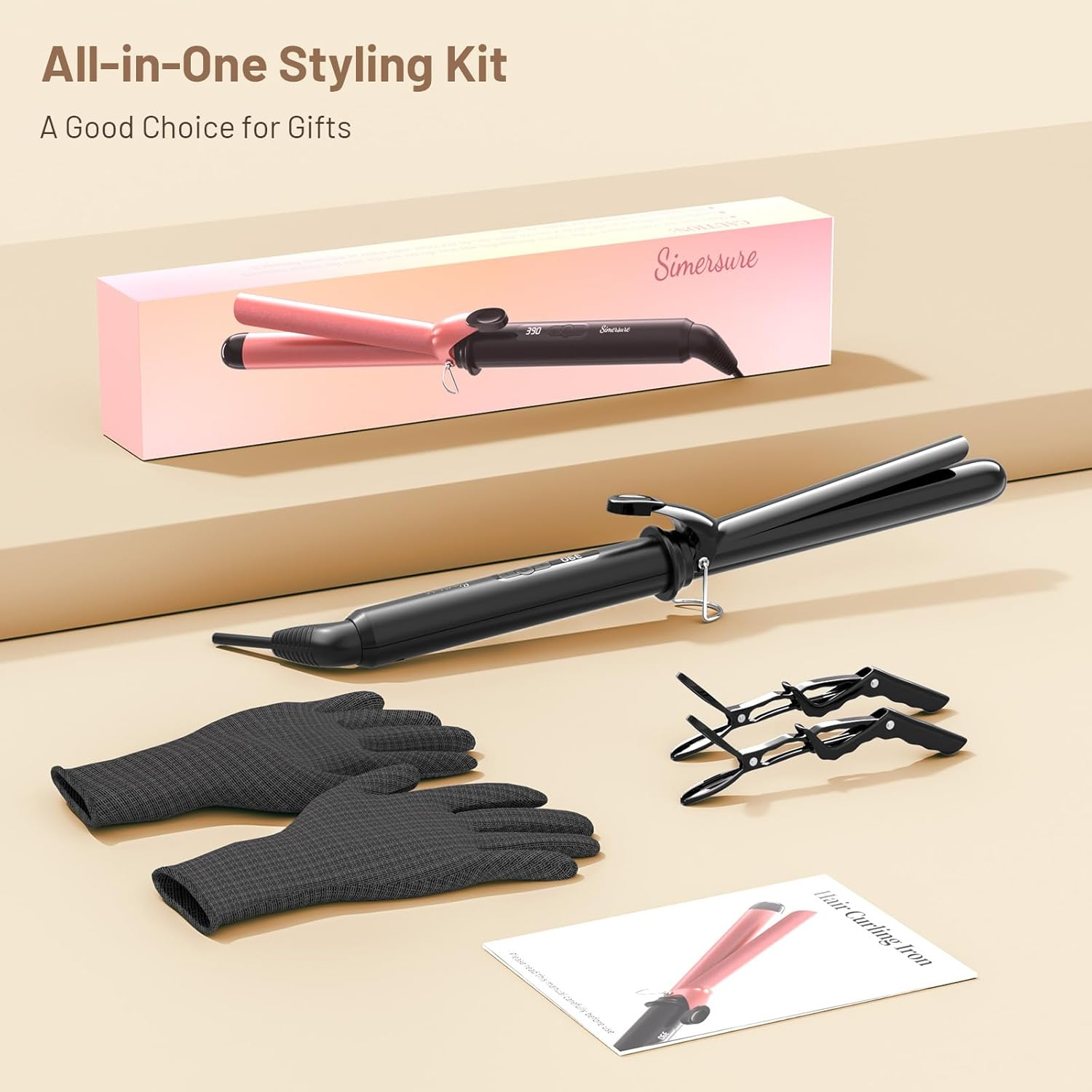 Curling Iron Black All-in-One Styling Kit - Professional Hair Curler Set