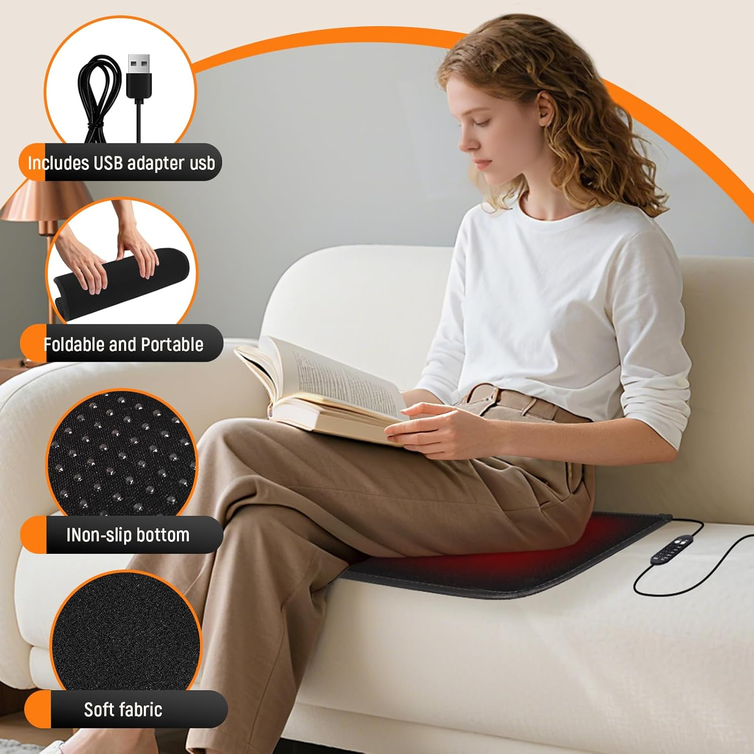USB Heated Seat Cushion - Portable 5-Setting Warming Pad with Timer