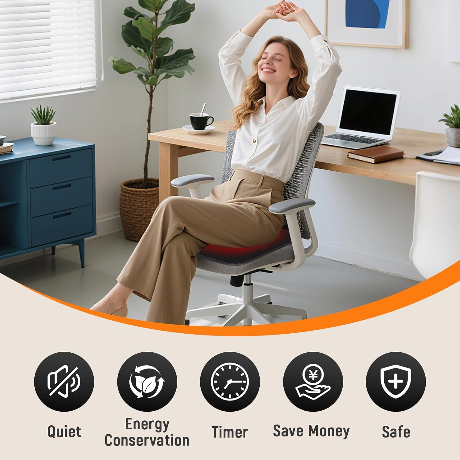 USB Heated Seat Cushion - Portable 5-Setting Warming Pad with Timer