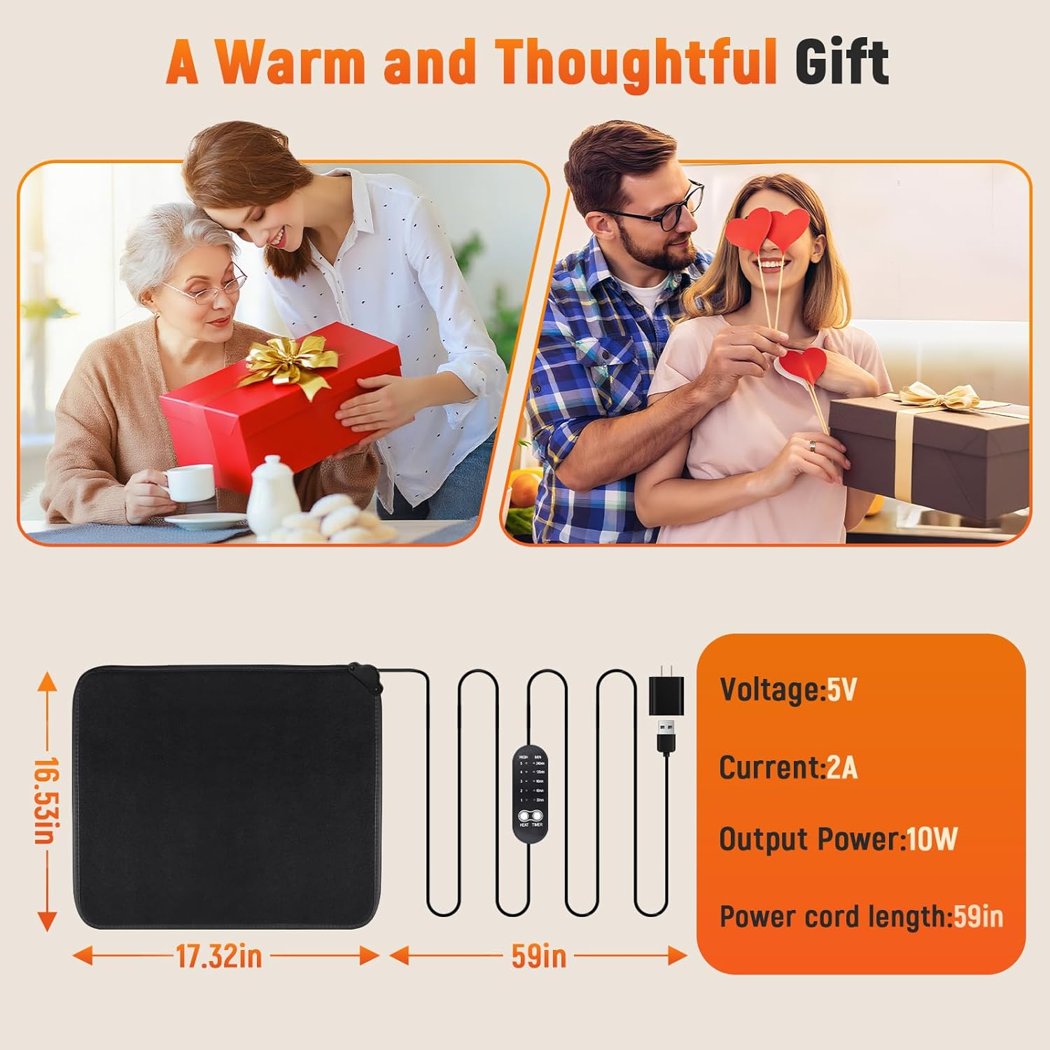 USB Heated Seat Cushion - Portable 5-Setting Warming Pad with Timer