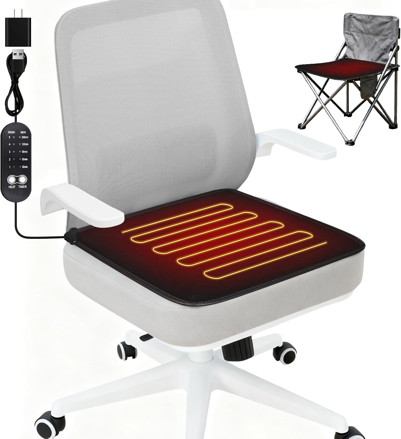USB Heated Seat Cushion - Portable 5-Setting Warming Pad with Timer