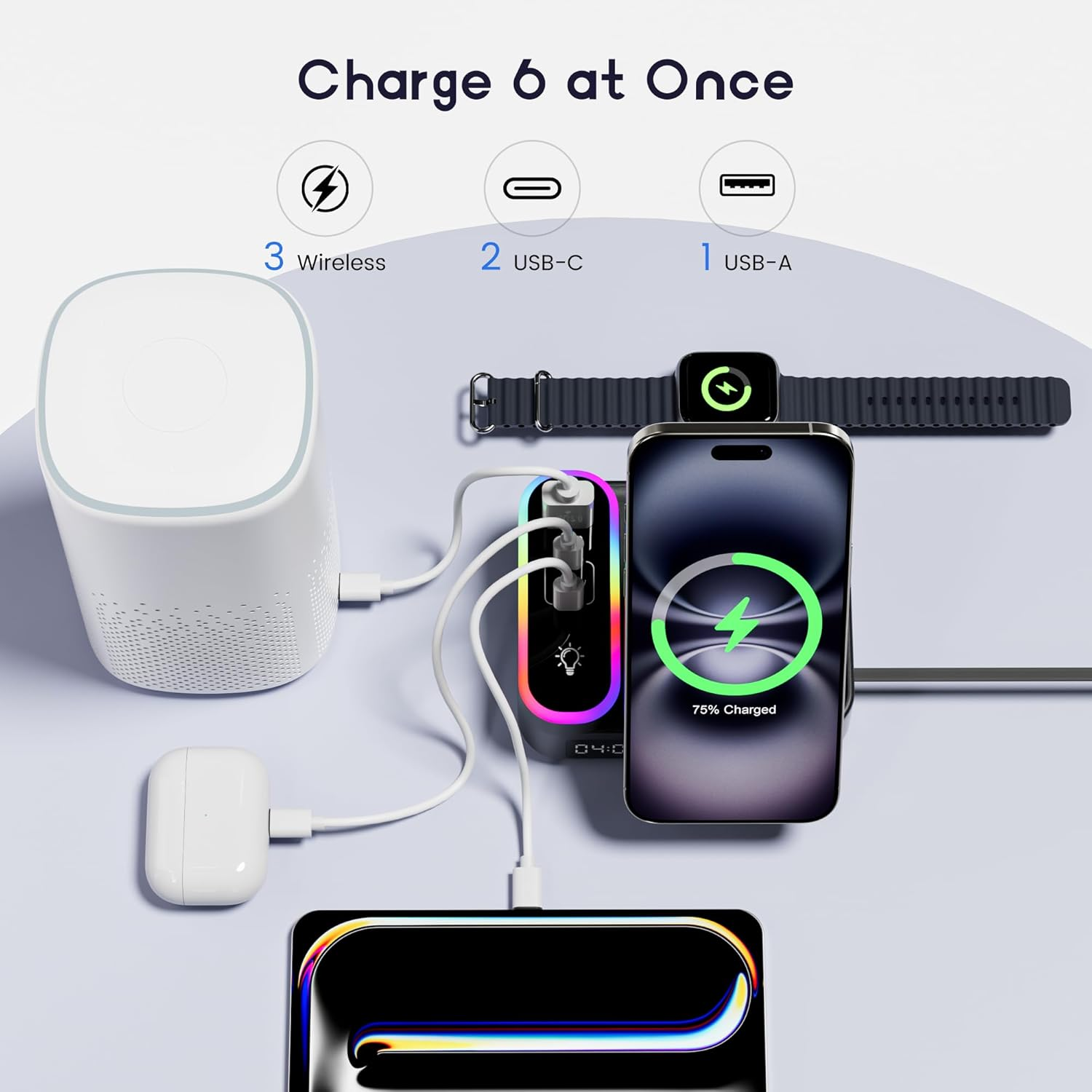 65W 8-in-1 Wireless Charging Station for iPhone, iPad, Apple Watch & AirPods