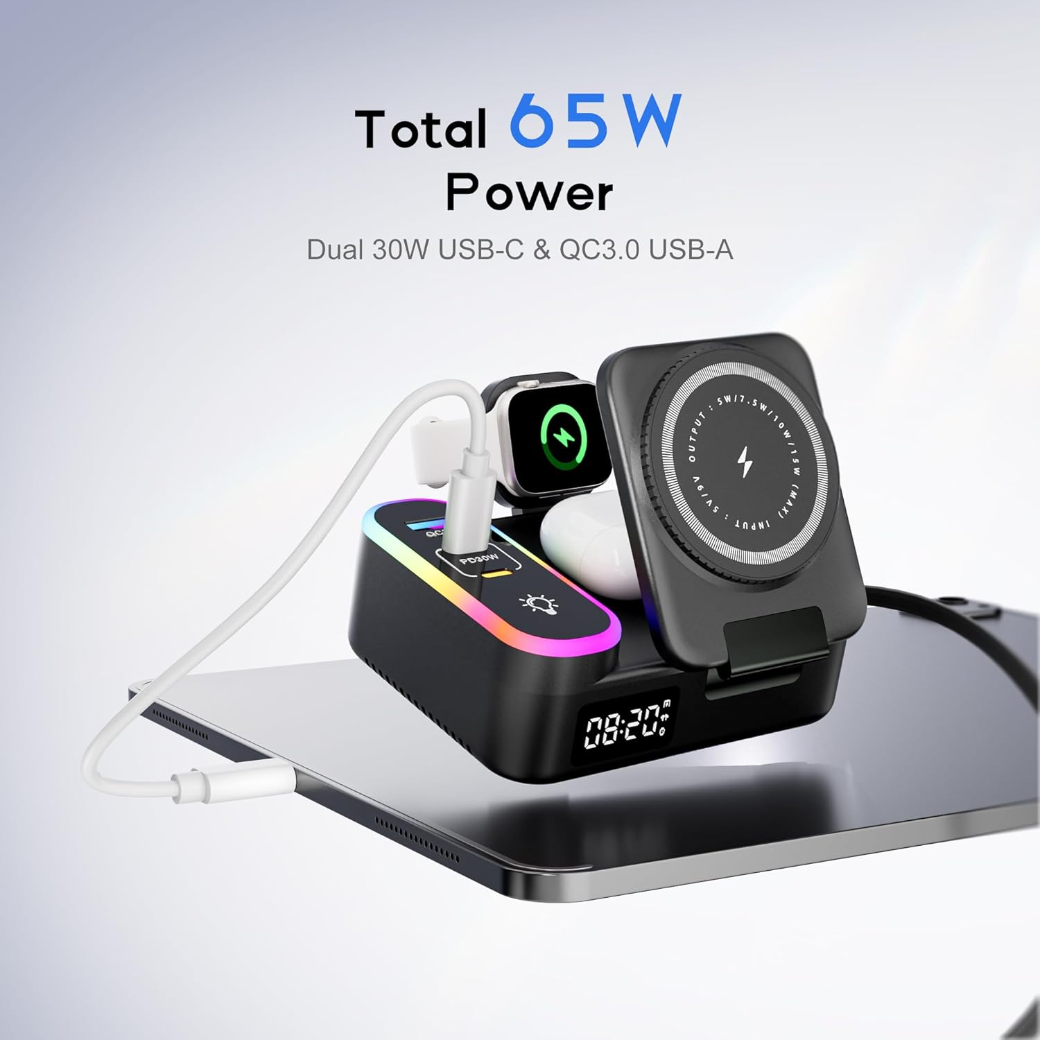 65W 8-in-1 Wireless Charging Station for iPhone, iPad, Apple Watch & AirPods