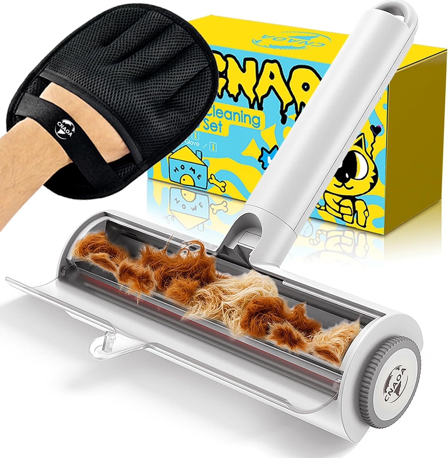 Upgraded Pet Hair Removal Set, Reusable Lint Roller & Electrostatic Grooming Glove