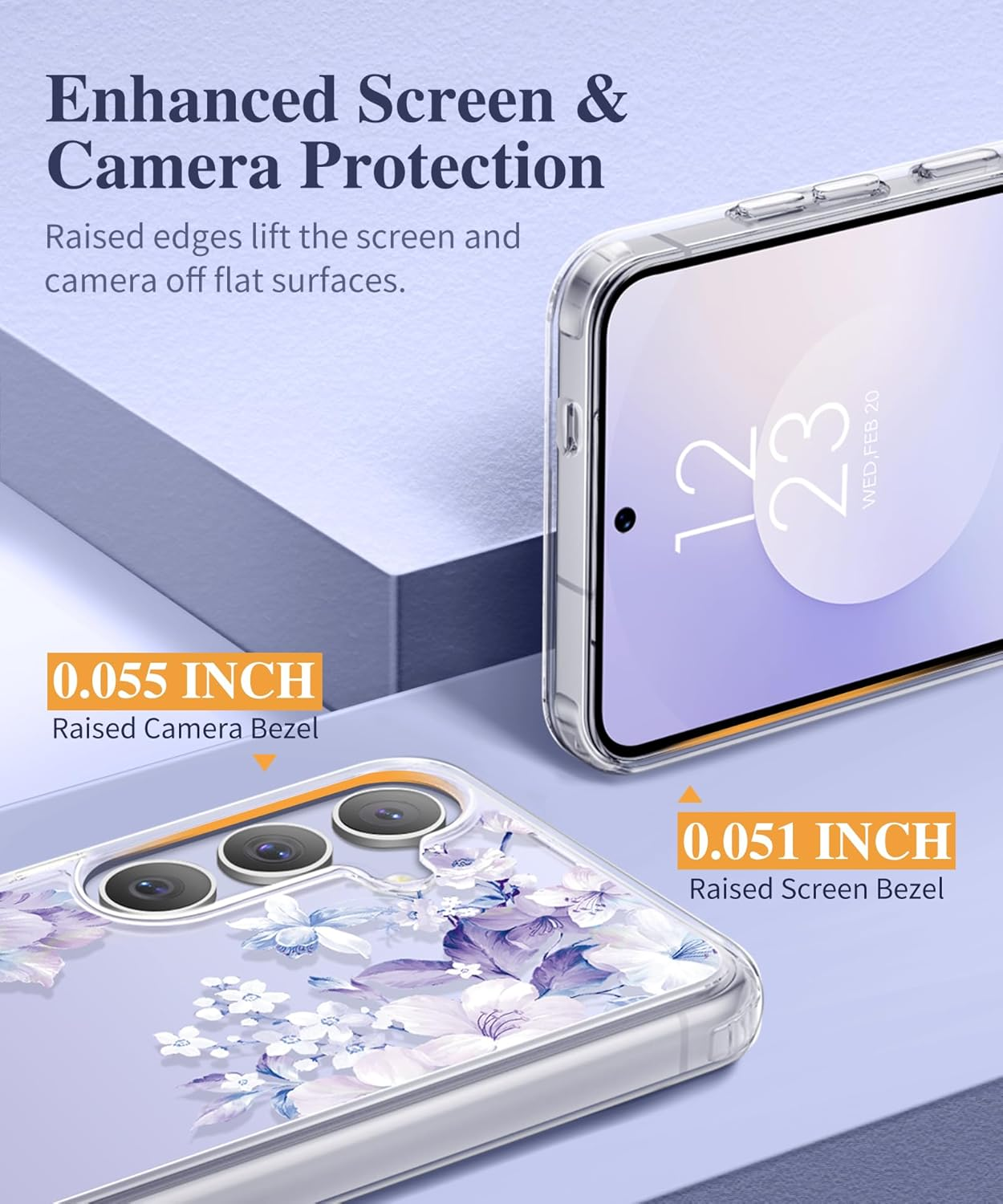 Samsung Galaxy S25 FE Case with Screen Protector - Military Grade Shockproof Clear Floral Design