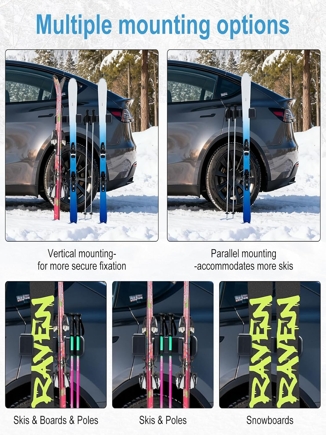 Magnetic Ski Holder for Side of Car - Magnetic Snowboard Mount - Holders to Prevent Ski Snowboard and Ski Pole from Tipping Ove
