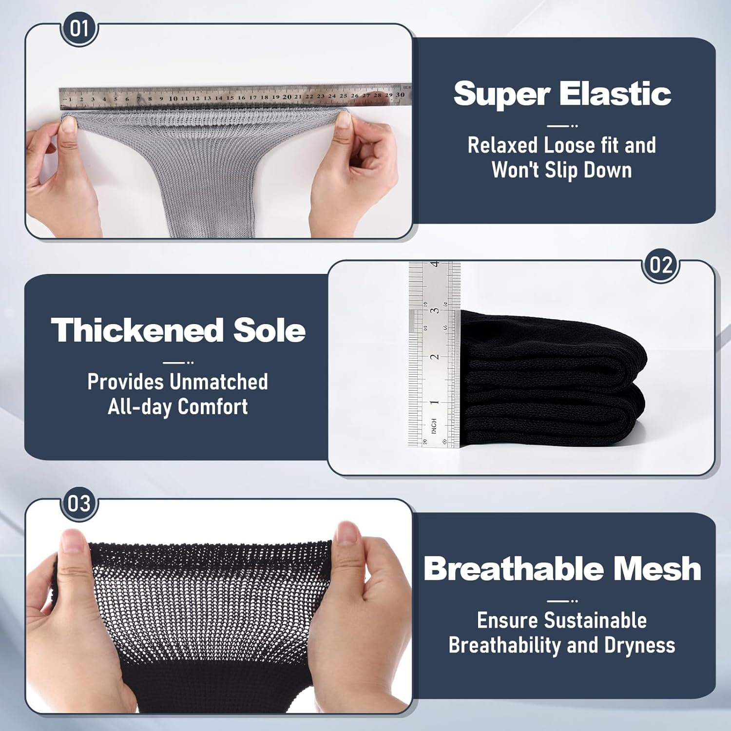 Diabetic Socks for Men - 6 Pack Seamless Crew with Non-Binding Loose Top