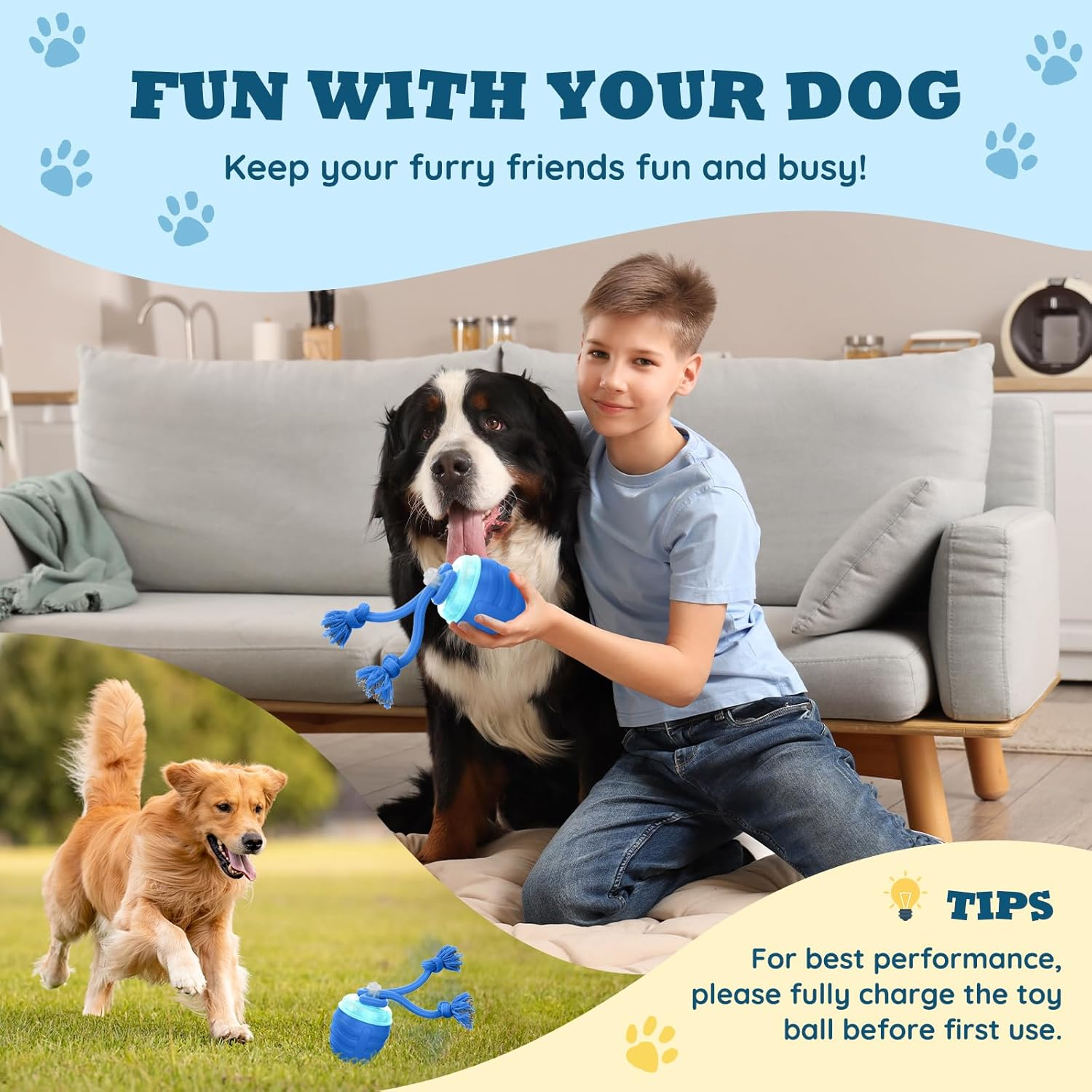Interactive Dog Toys - Motion Activated Ball for Medium & Large Dogs