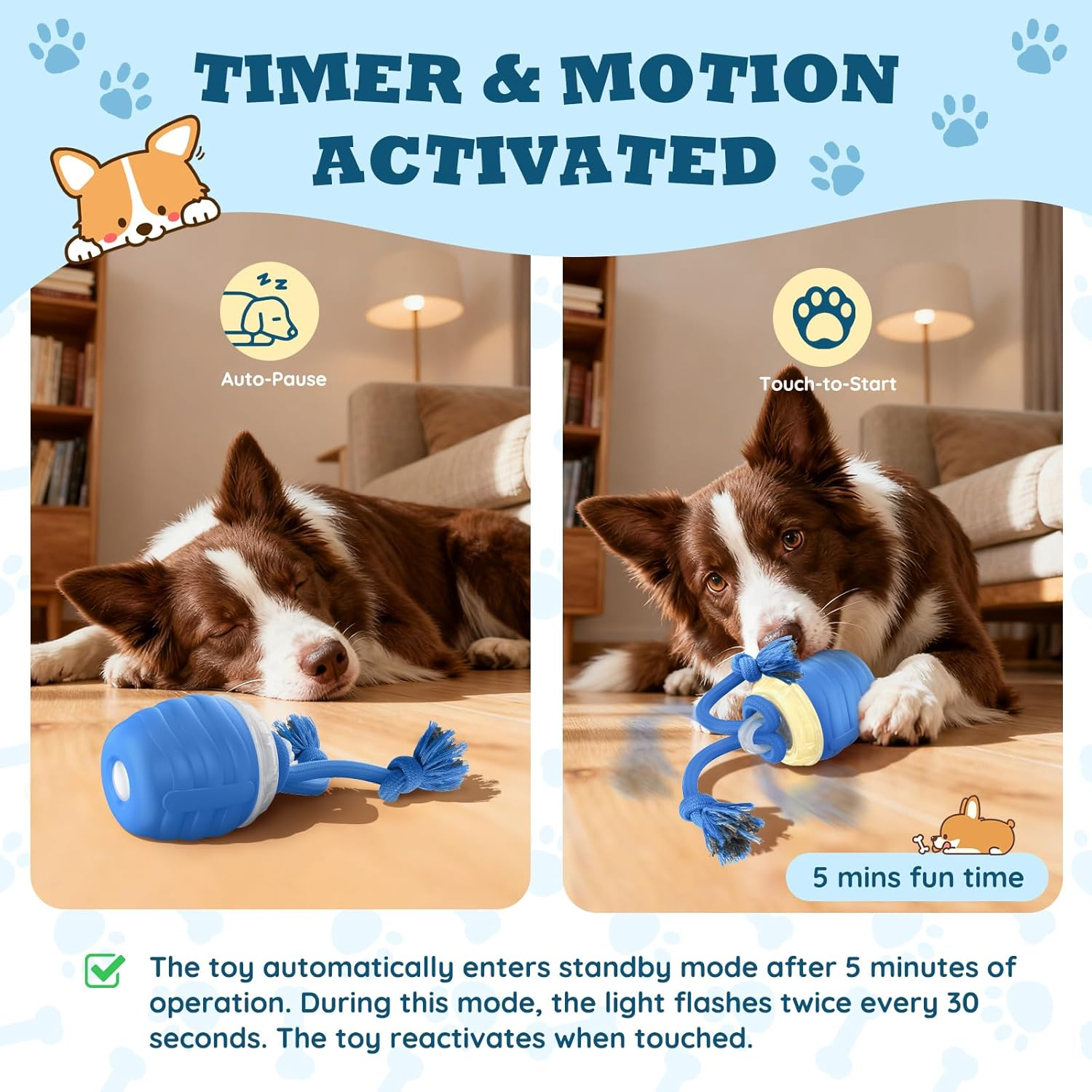 Interactive Dog Toys - Motion Activated Ball for Medium & Large Dogs