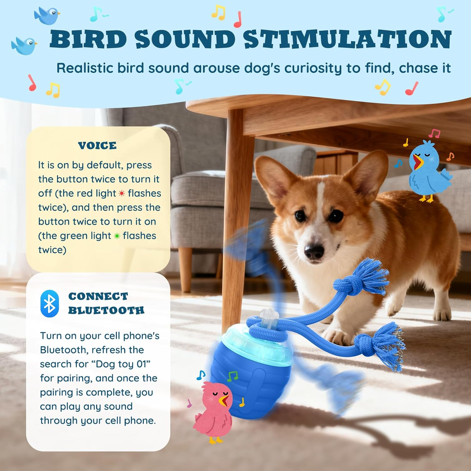 Interactive Dog Toys - Motion Activated Ball for Medium & Large Dogs