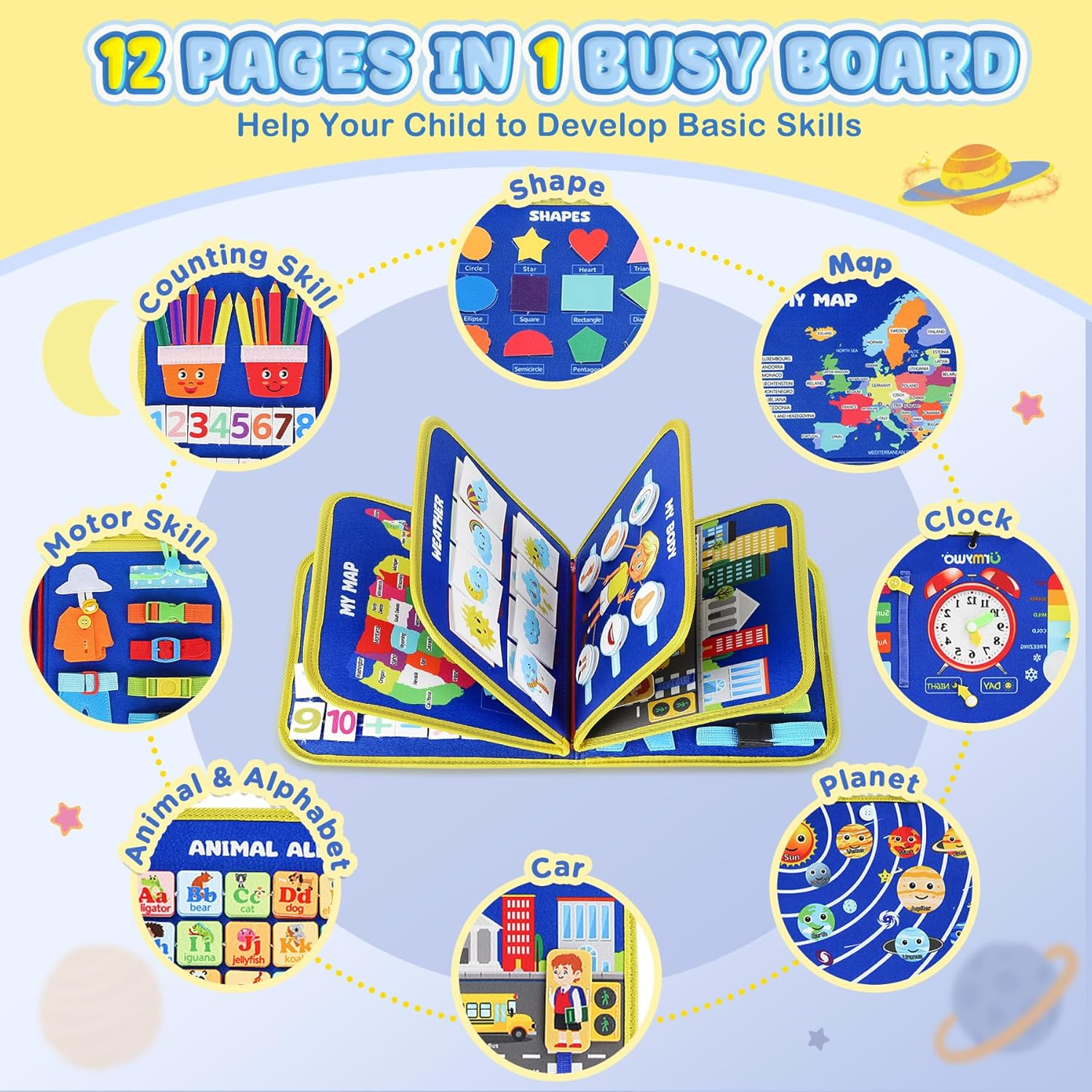 Busy Board Montessori Toy for Toddlers 1-4 Years - Fine Motor Skills & Sensory Learning