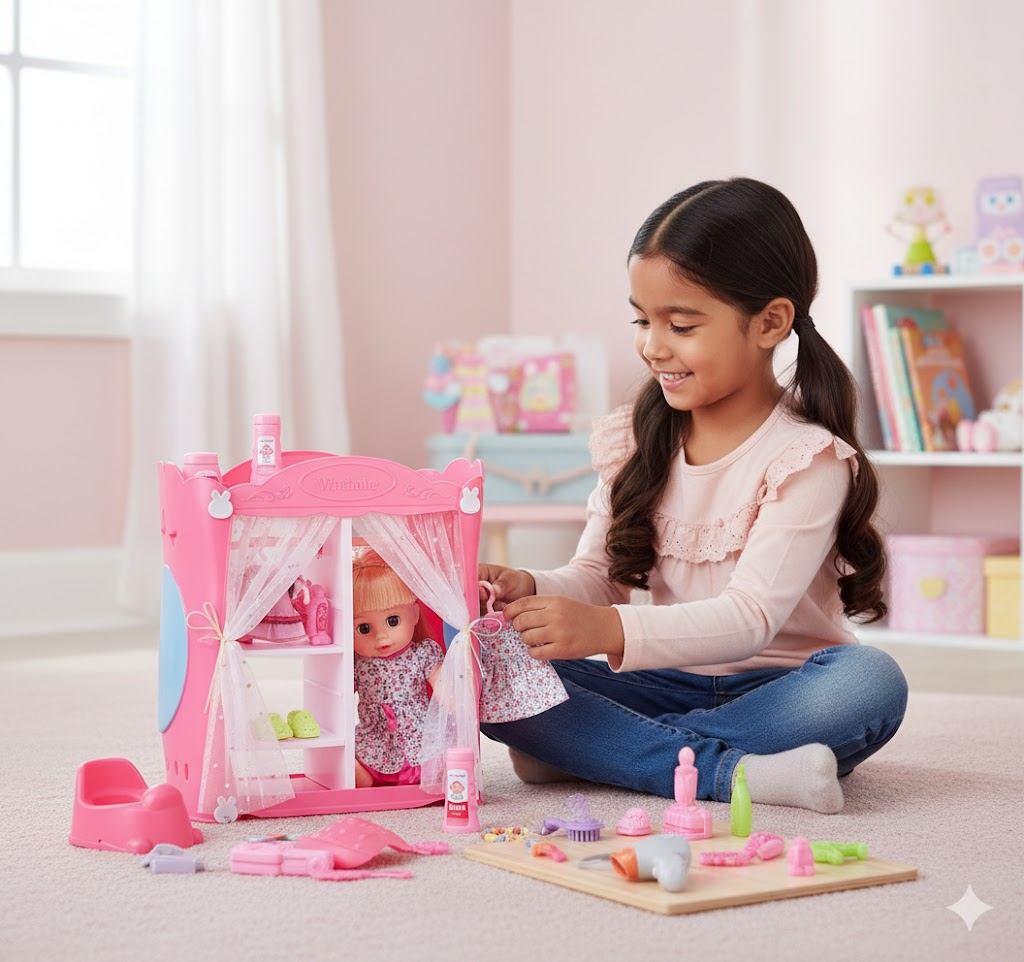 Baby Doll Playset with Wardrobe Bed & Hair Salon - 37-Piece Toy Set for Kids Ages 3-6