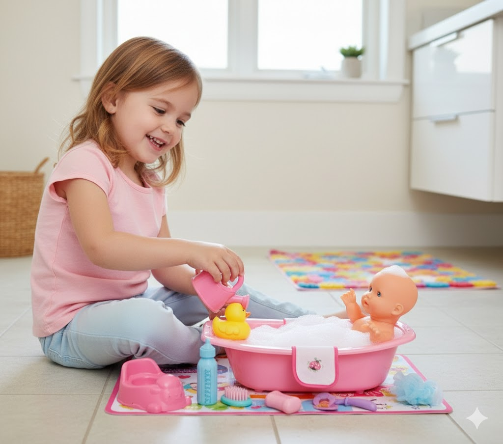 Bathtub Doll Play Set - Water Toys for Bath Time Fun Ages 2-5