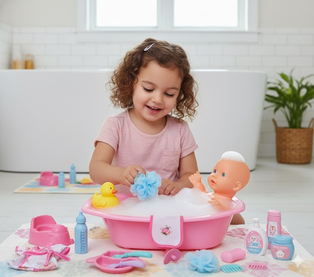 Bathtub Doll Play Set - Water Toys for Bath Time Fun Ages 2-5