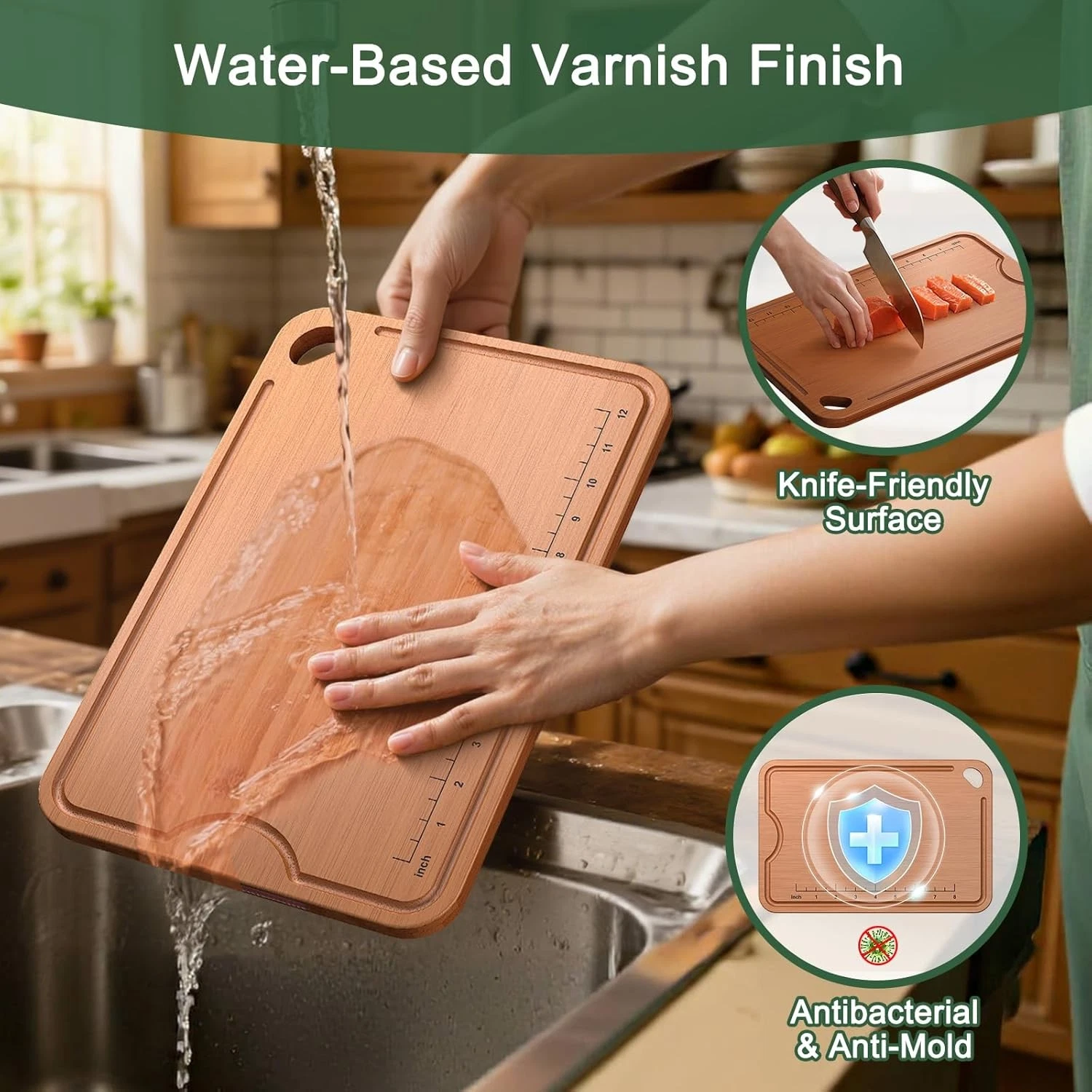 Bamboo Cutting Board Set - 3-Piece Antimicrobial Kitchen Cutting Boards