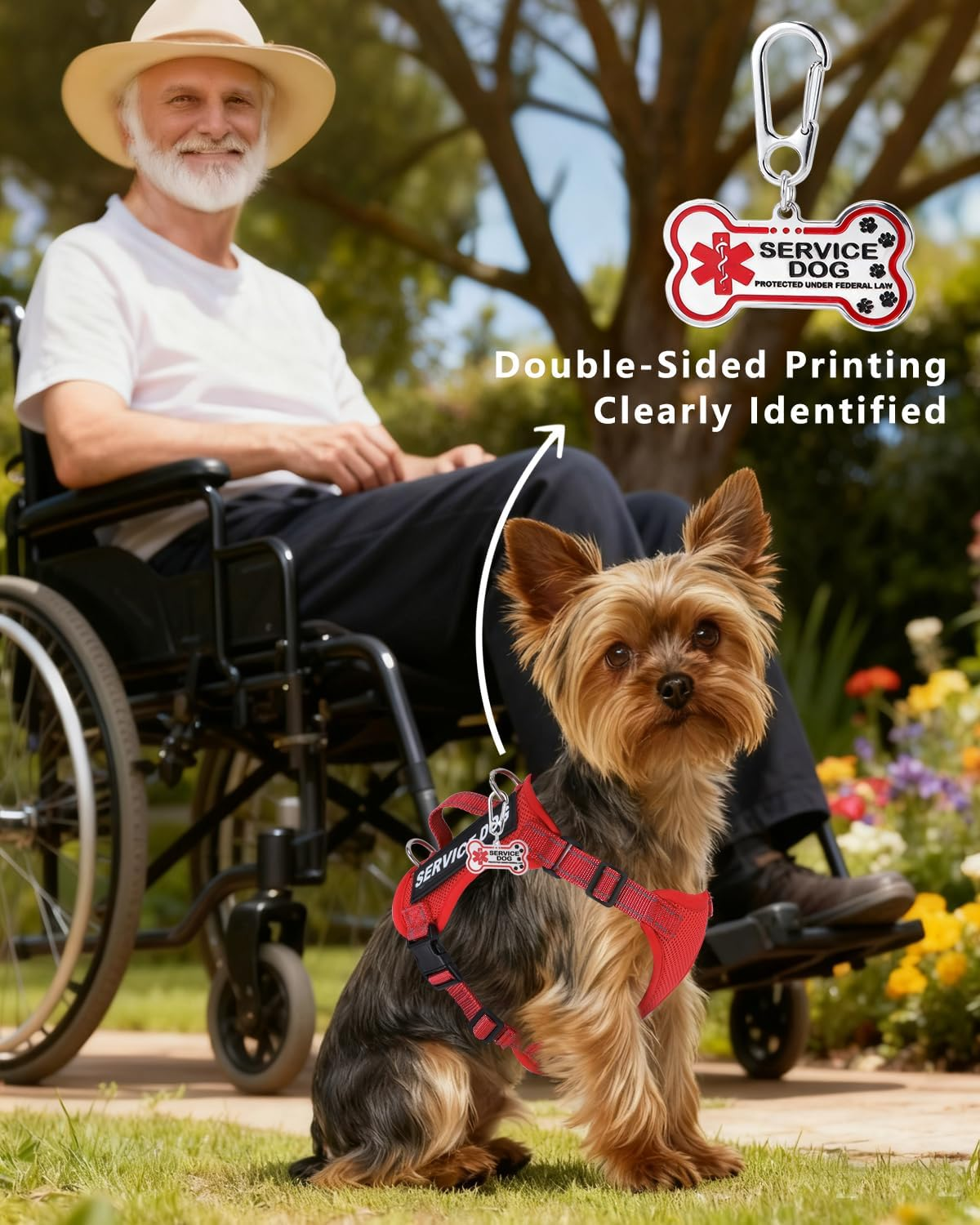 Service Dog Vest for Small Breed Dogs with ID Tag - Lightweight Harness & Leash Set with 6 Patches, Red Size S