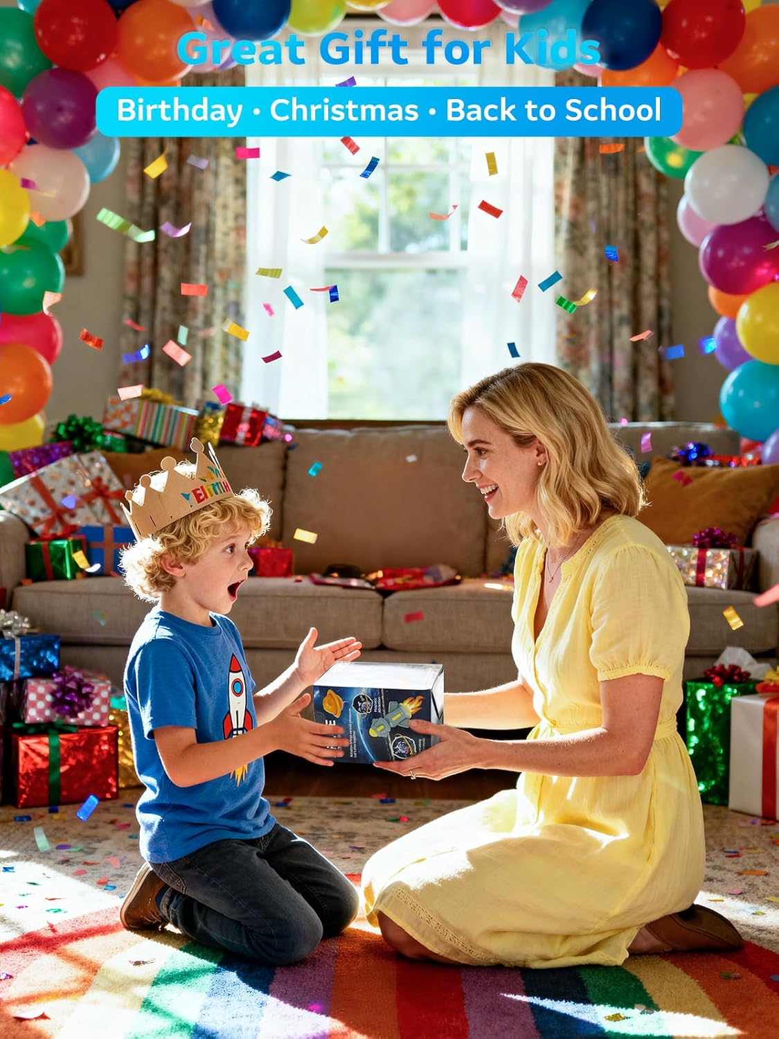 Magnetic Rotating Space Toy with Music & Light - 360° Spinning Rocket STEM Playset for Kids Ages 3-10