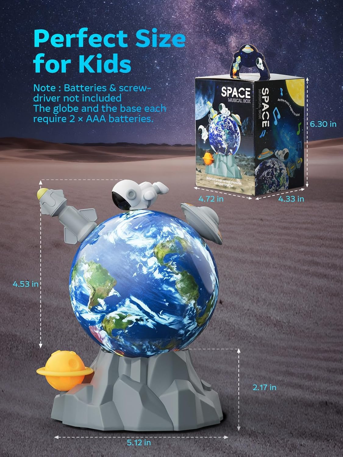 Magnetic Rotating Space Toy with Music & Light - 360° Spinning Rocket STEM Playset for Kids Ages 3-10