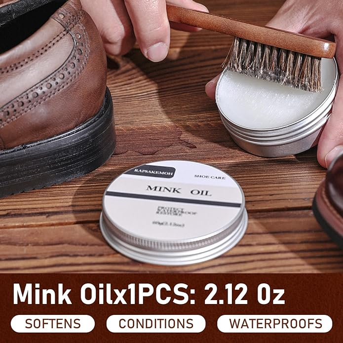 12-Piece Shoe Polish Kit with Horsehair Brushes - Premium Leather Care Set with Mink Oil & Microfiber Cloths for Men