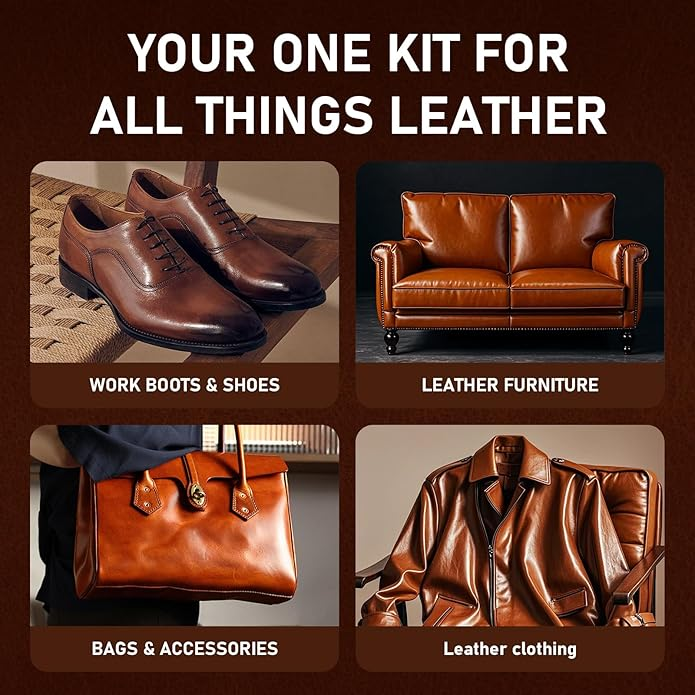 12-Piece Shoe Polish Kit with Horsehair Brushes - Premium Leather Care Set with Mink Oil & Microfiber Cloths for Men