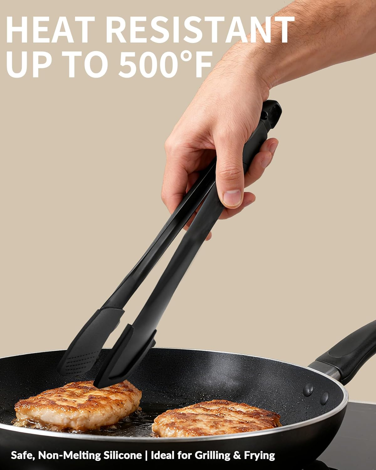 12" Stainless Steel Kitchen Tongs with Silicone Grip - Professional Non-Slip BBQ & Cooking Tongs for Grilling, Salad & Pasta