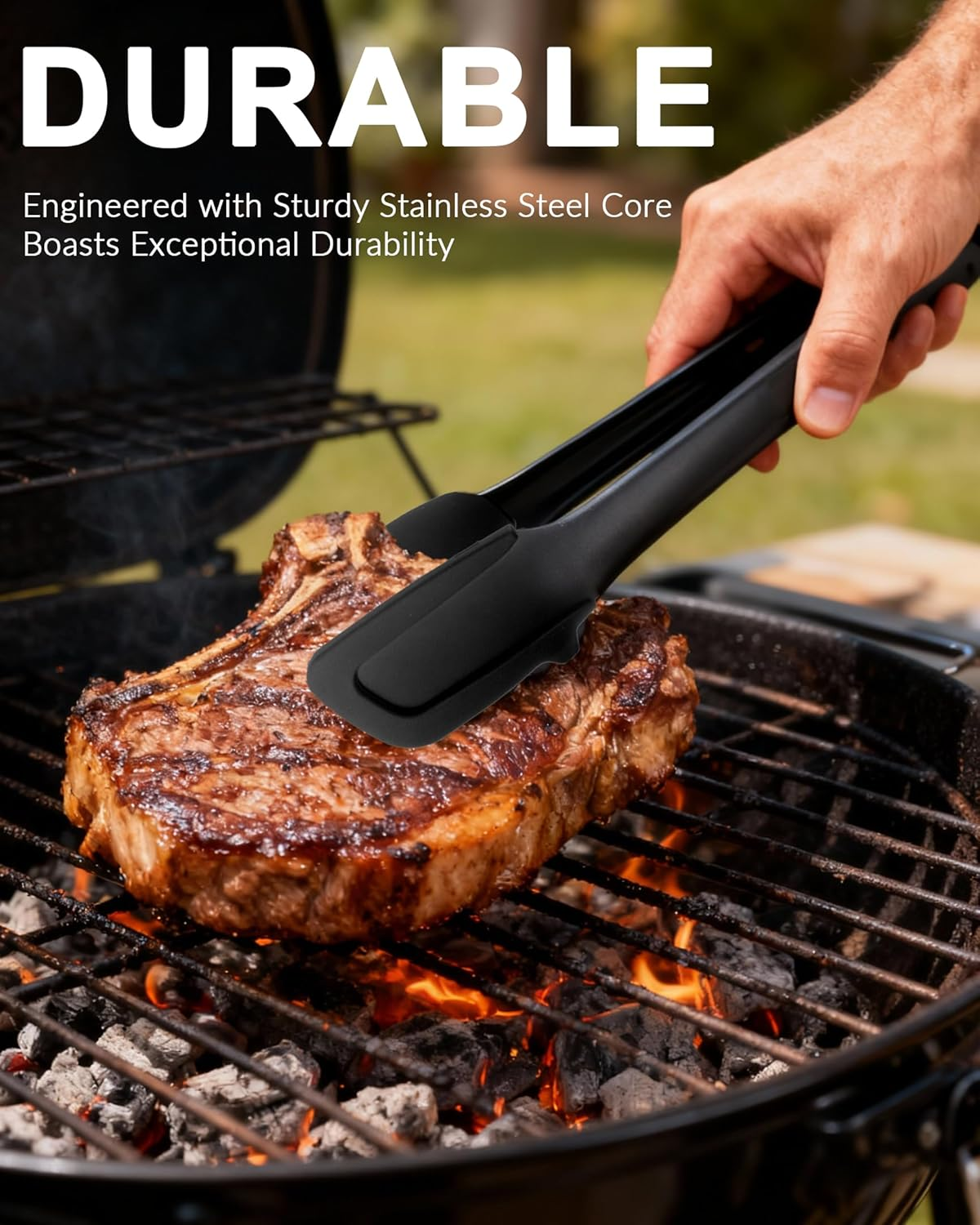 12" Stainless Steel Kitchen Tongs with Silicone Grip - Professional Non-Slip BBQ & Cooking Tongs for Grilling, Salad & Pasta