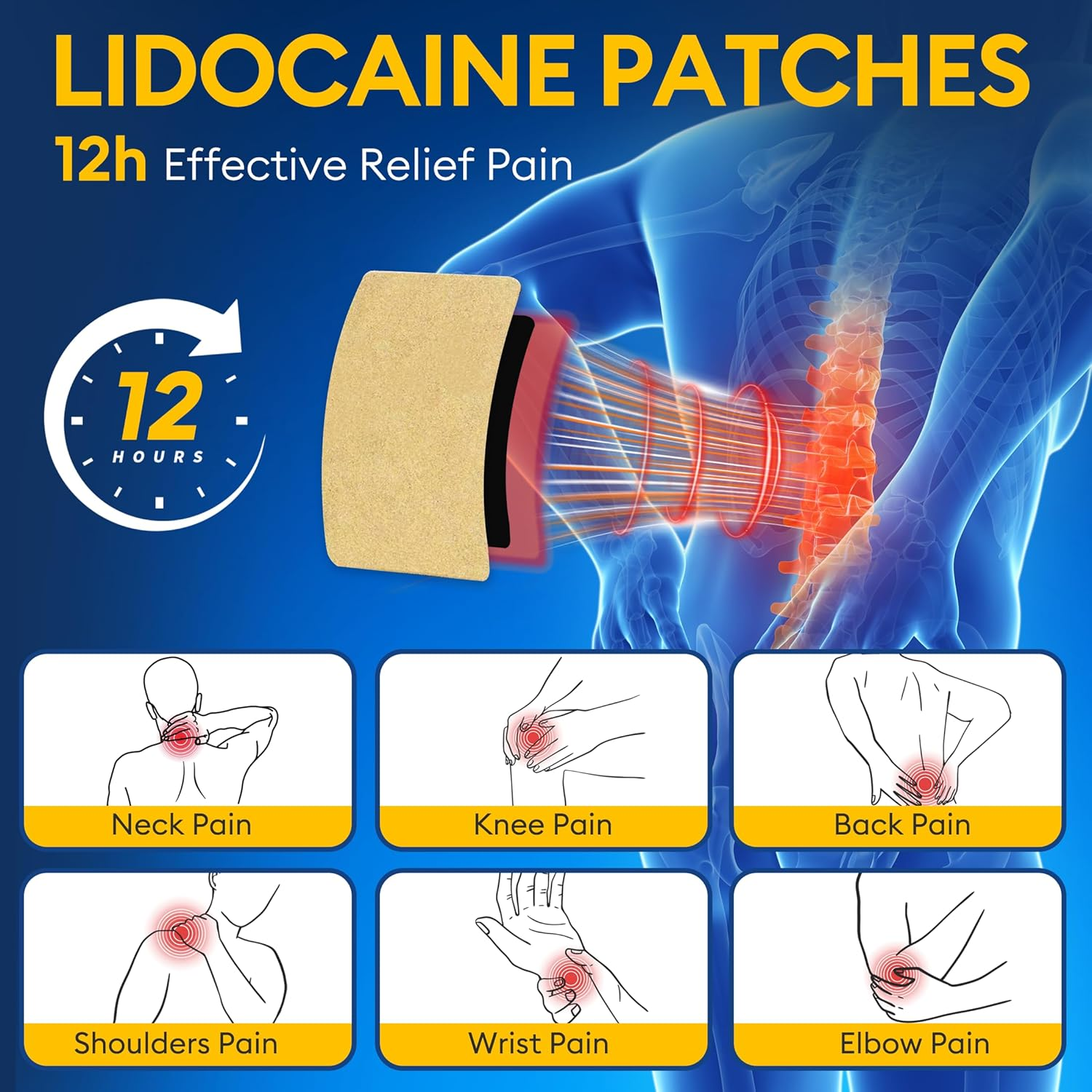 4% Lidocaine Pain Relief Patches - Maximum Strength for Back, Neck & Joint Pain (30 Large Patches)