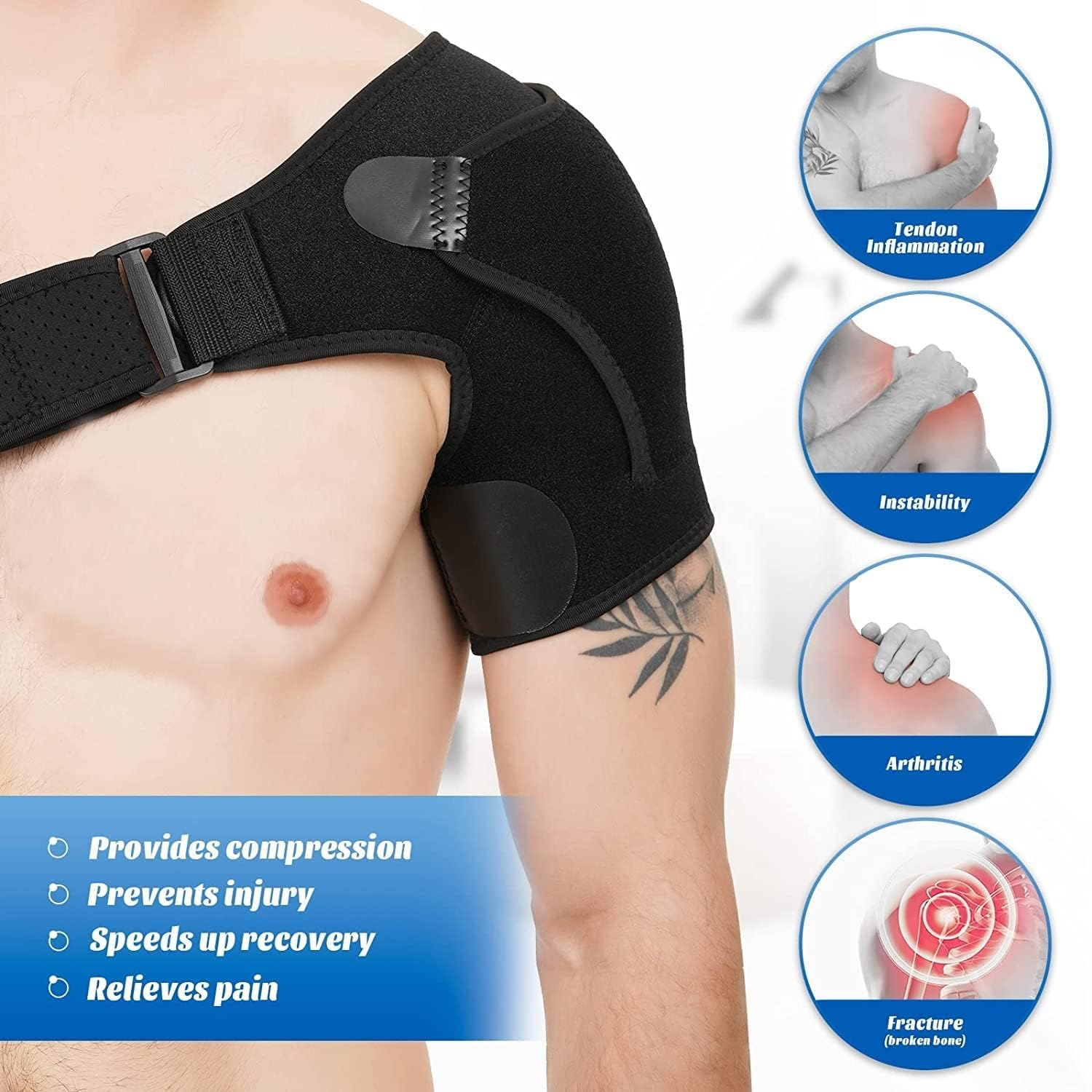 Adjustable Shoulder Brace for Rotator Cuff - Compression Support for Pain Relief (Left & Right)