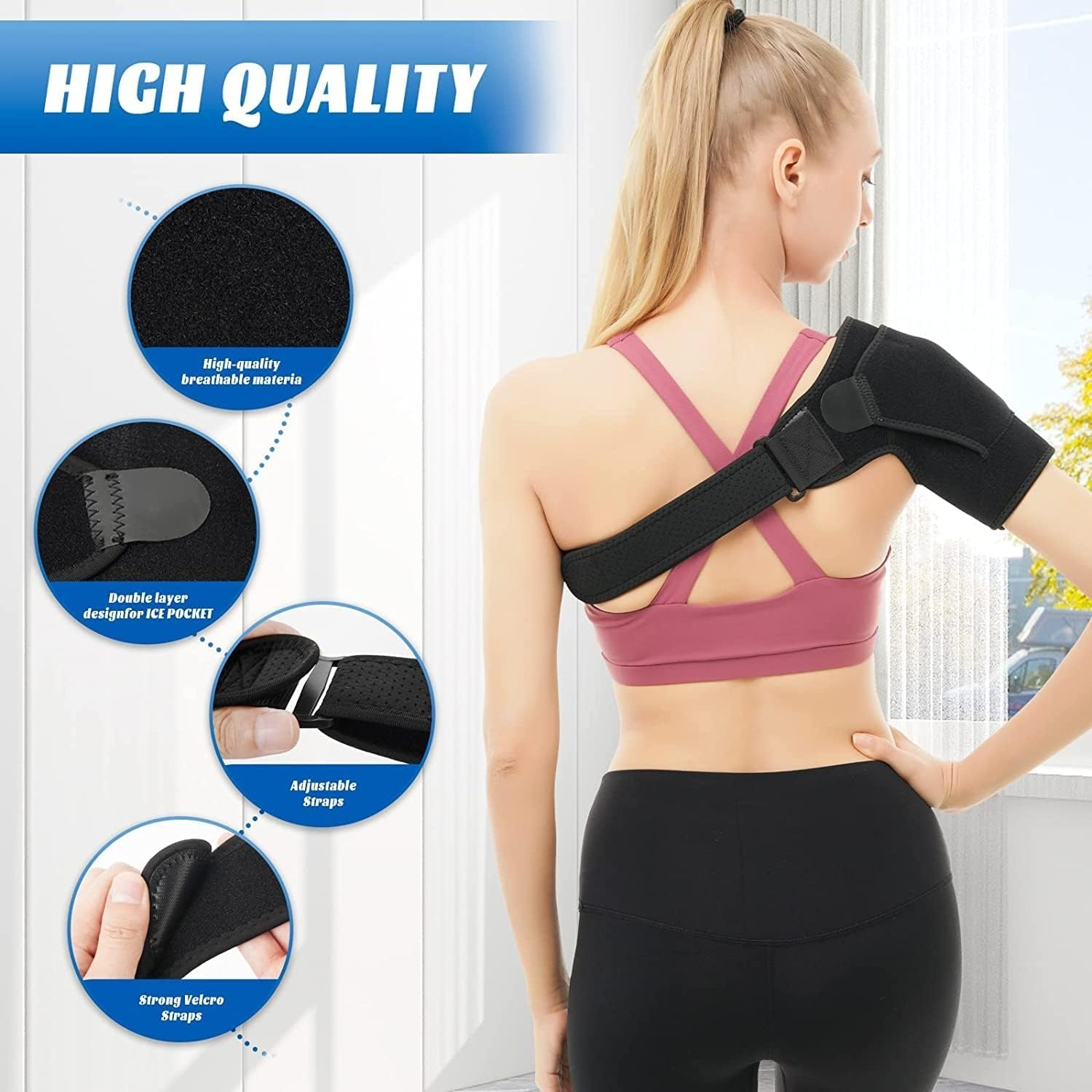 Adjustable Shoulder Brace for Rotator Cuff - Compression Support for Pain Relief (Left & Right)