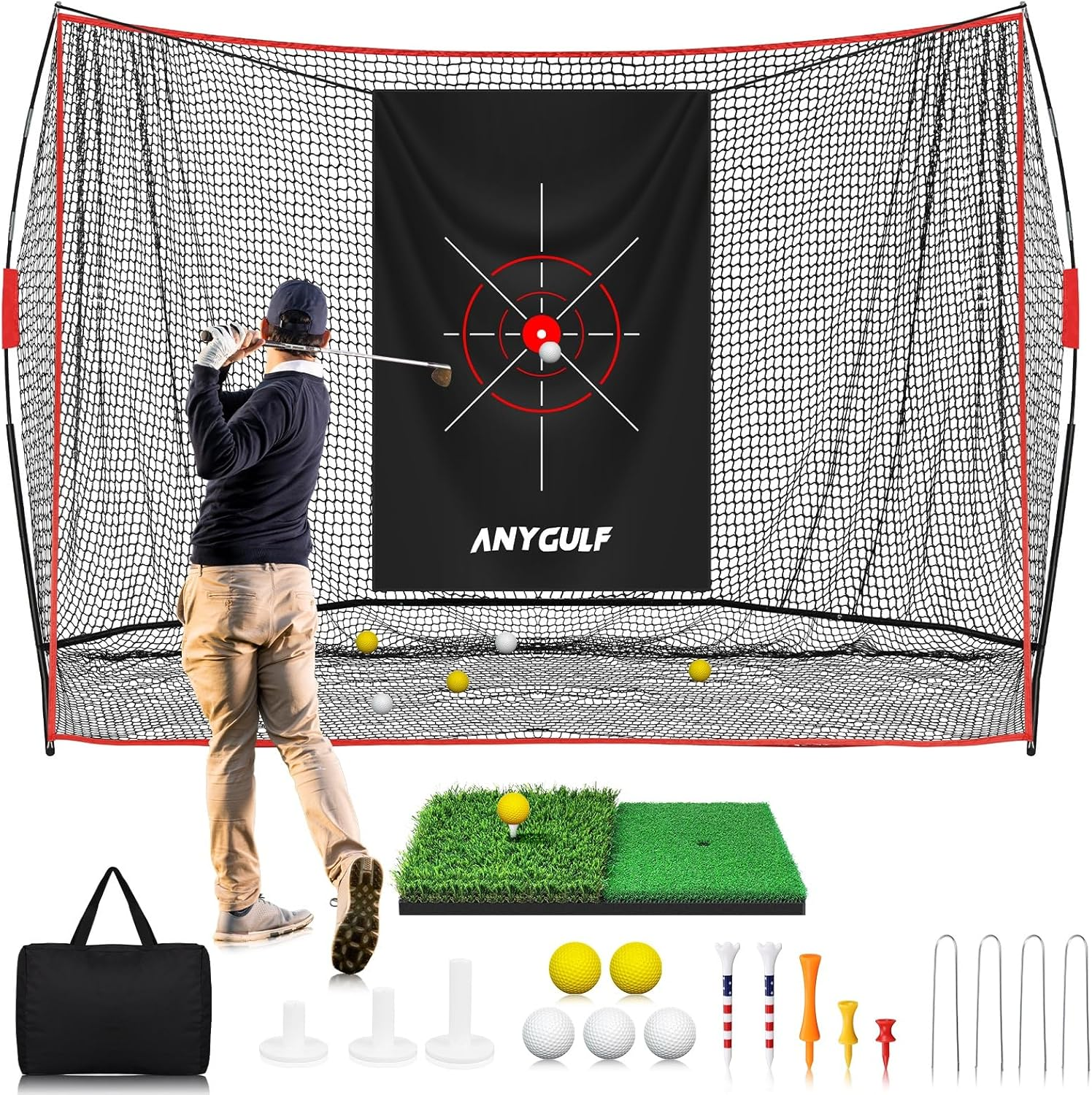 Pro Golf Practice Net 9x7ft Heavy Duty with Mat - Indoor Outdoor Training