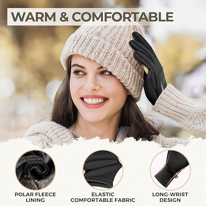 Women's Touchscreen Winter Gloves - Water-Resistant Thermal Gloves for Running, Hiking & Driving
