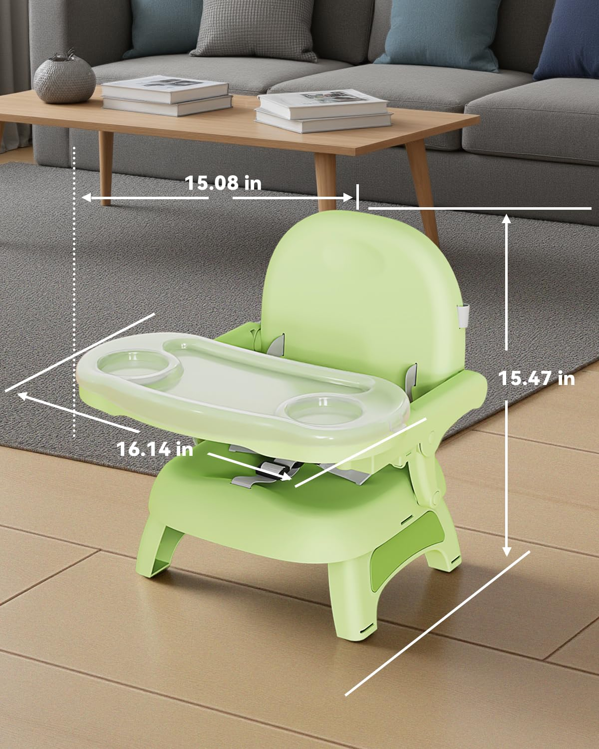 3-in-1 Booster Seat for Kitchen Chair - Foldable with Detachable Tray & 3-Point Harness