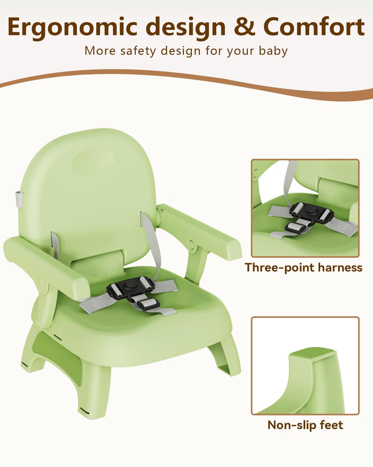 3-in-1 Booster Seat for Kitchen Chair - Foldable with Detachable Tray & 3-Point Harness