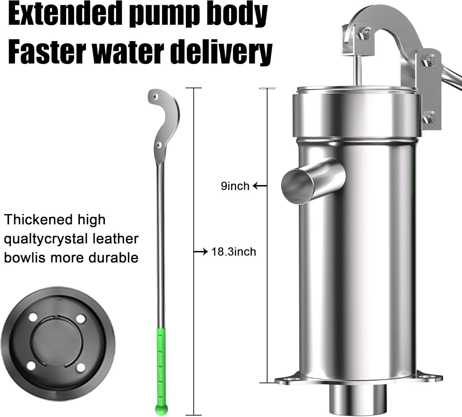 Stainless Steel Manual Well Pump - Hand Water Pump for Shallow Wells (26ft Lift) - Garden & Emergency Backup