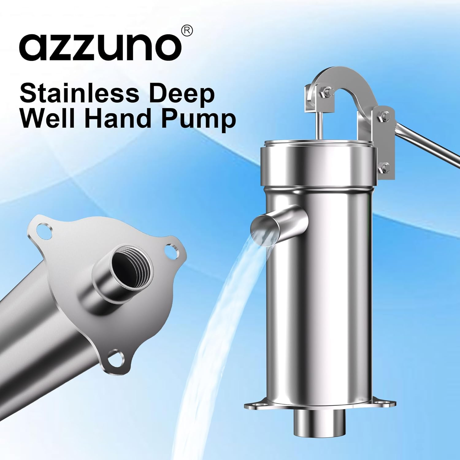Stainless Steel Manual Well Pump - Hand Water Pump for Shallow Wells (26ft Lift) - Garden & Emergency Backup