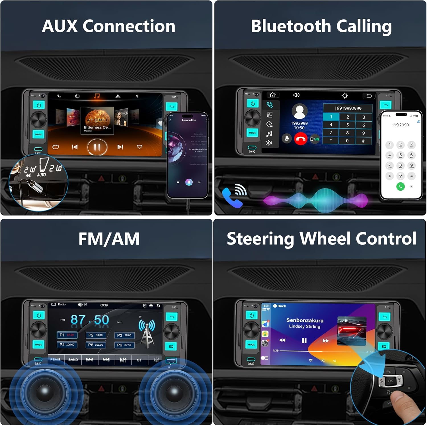 Single Din Car Stereo with Apple CarPlay - 5.7" HD Touchscreen Radio with Bluetooth & Android Auto