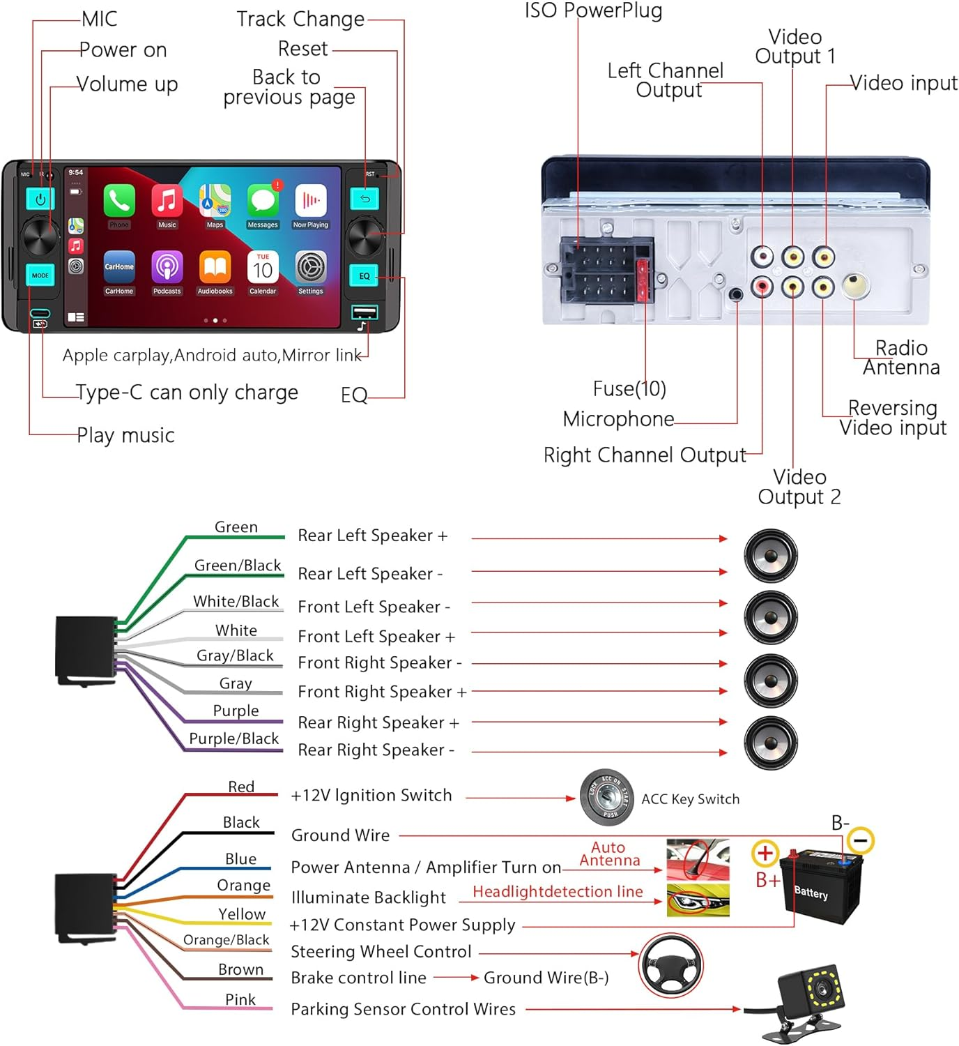 Single Din Car Stereo with Apple CarPlay - 5.7" HD Touchscreen Radio with Bluetooth & Android Auto