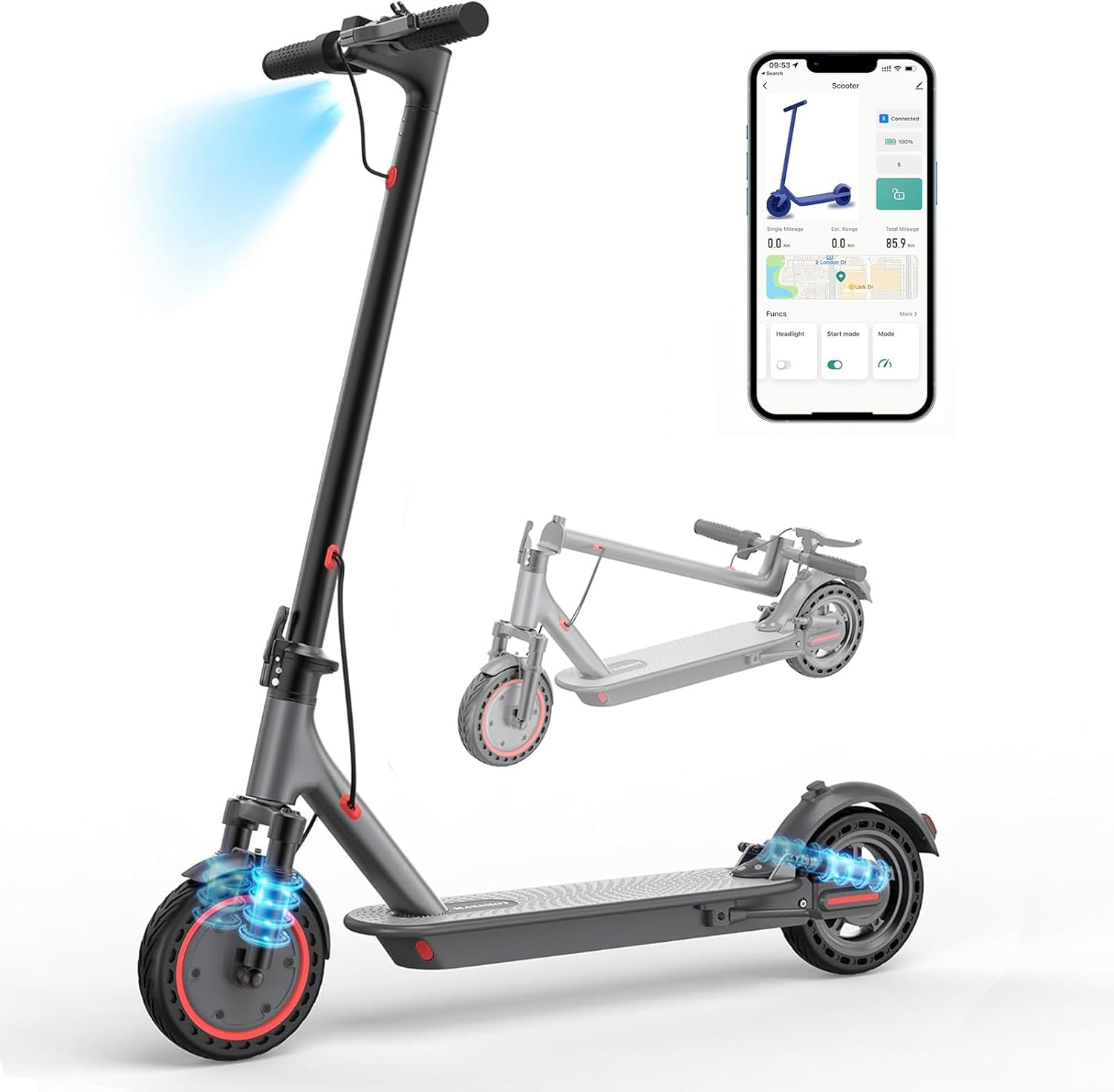 MAXSHOT Electric Scooter for Adults, 8.5/10/14" Tires, 19/22Mph, 350W/500W Motor, 21-28 Miles Range, Folding E-Scooter with Dual Suspension