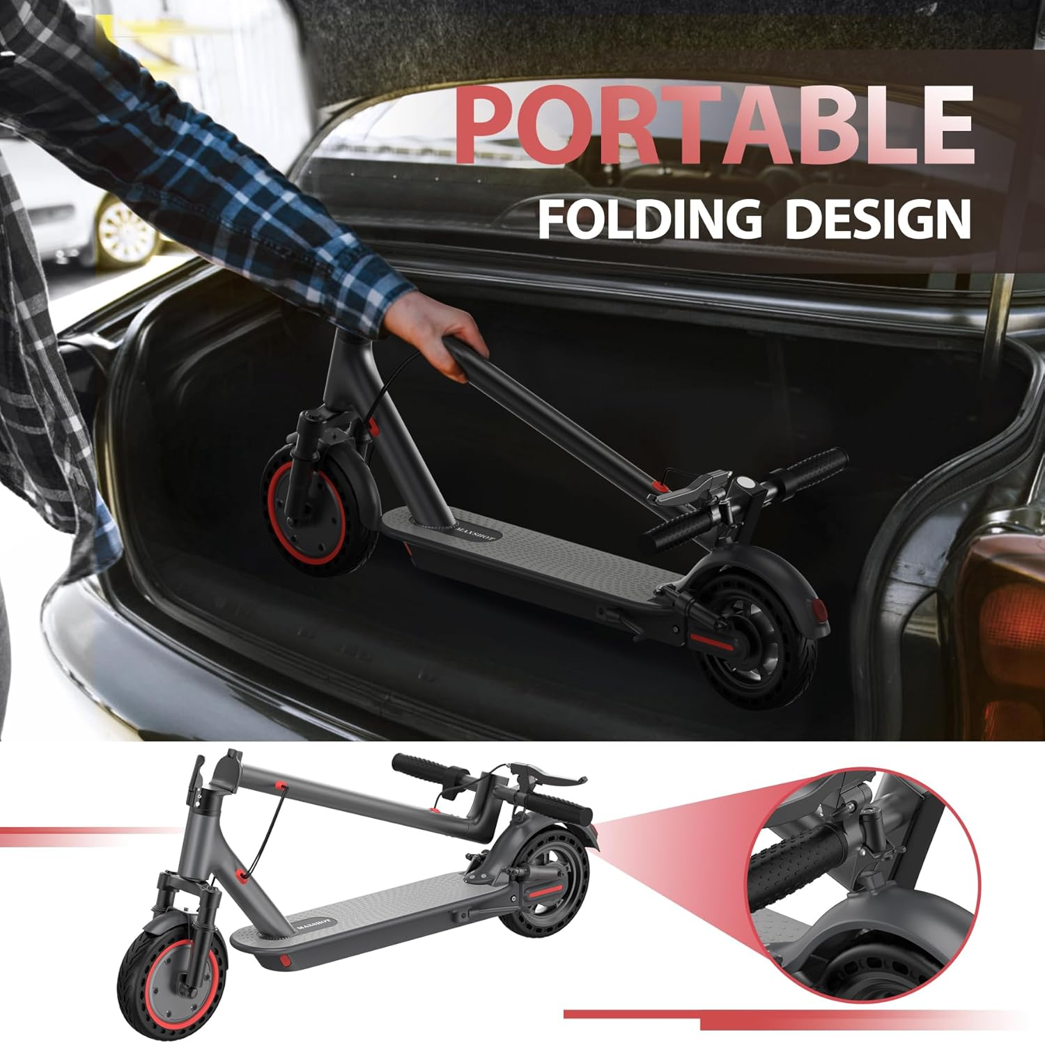 MAXSHOT Electric Scooter for Adults, 8.5/10/14" Tires, 19/22Mph, 350W/500W Motor, 21-28 Miles Range, Folding E-Scooter with Dual Suspension