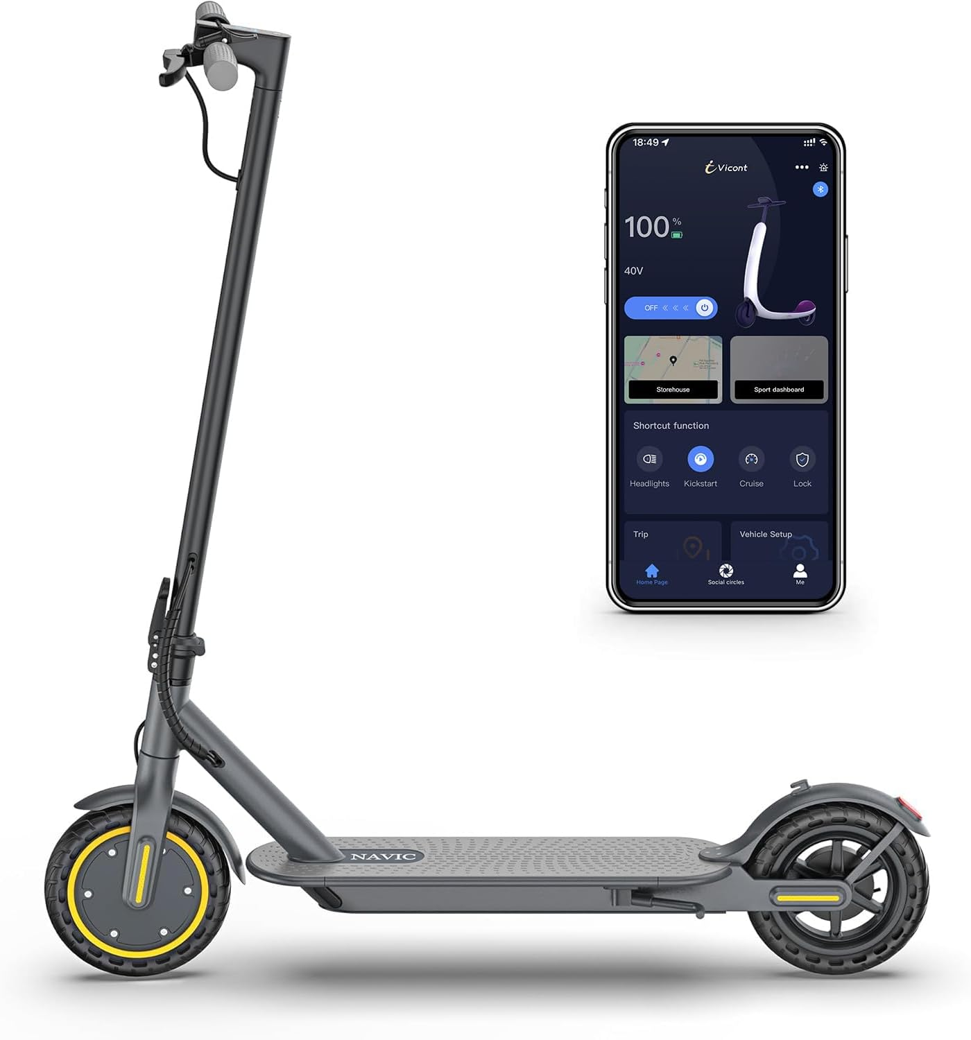 NAVIC T5 Electric Scooter for Adults - 27 Mile Range, 22 MPH, 500W Motor, Dual Suspension